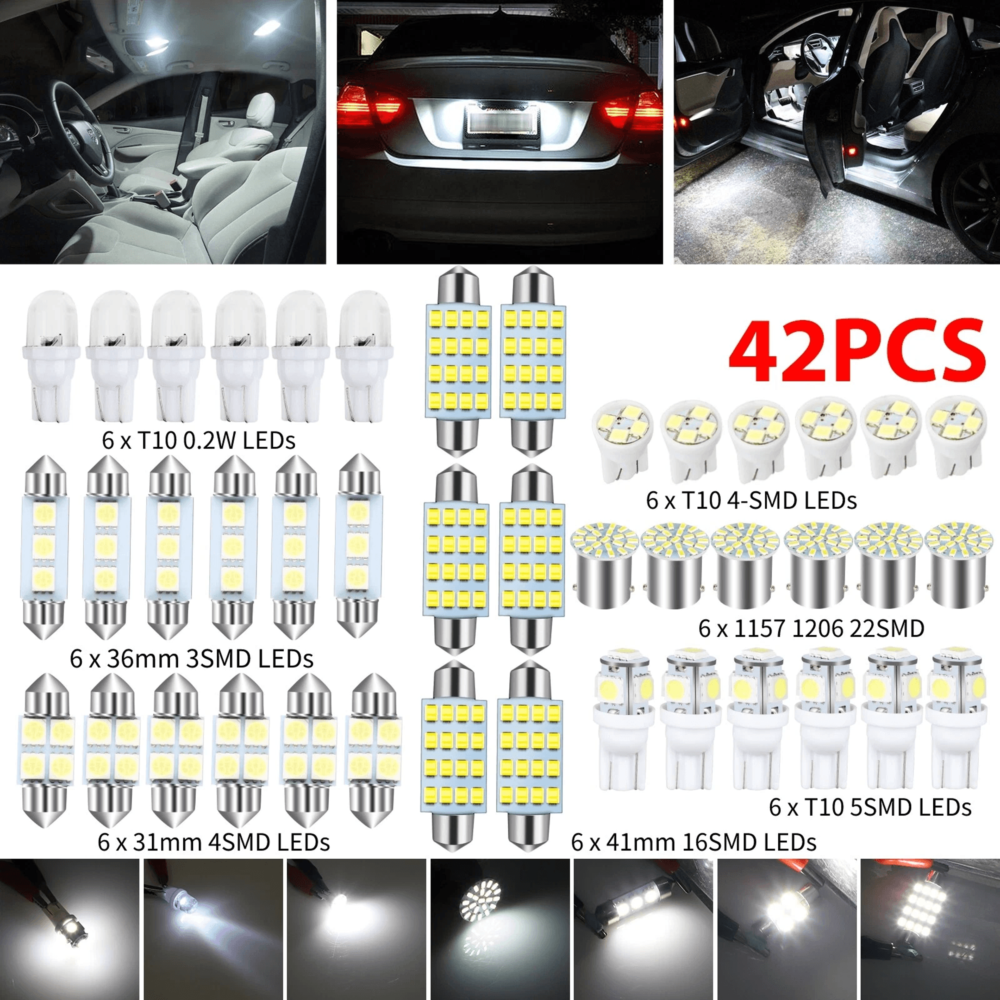 car interior led map dome door trunk license plate lights, xenon white upgrade kit
