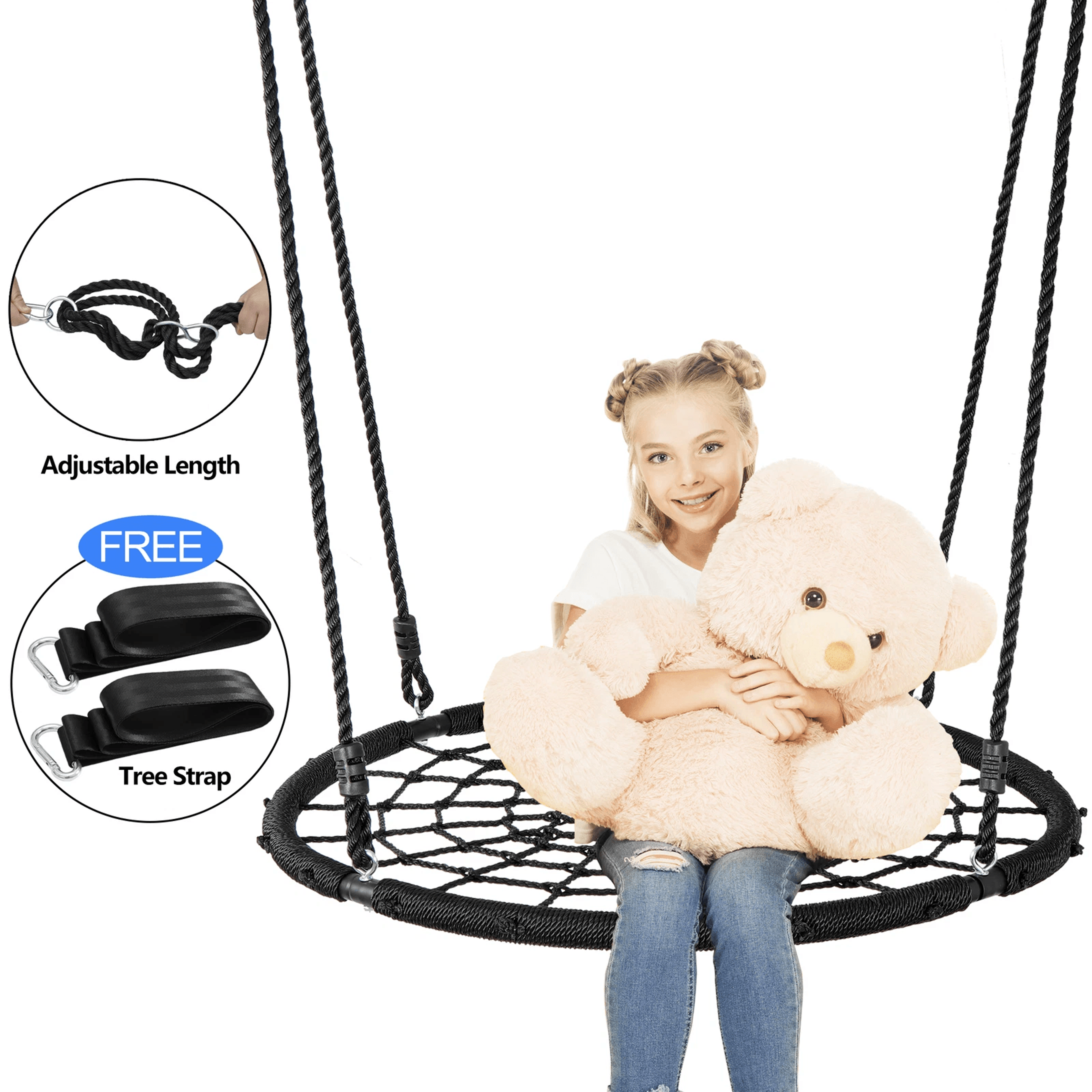 spider web tree net swing, heavy duty, safe nylon rope, ez setup