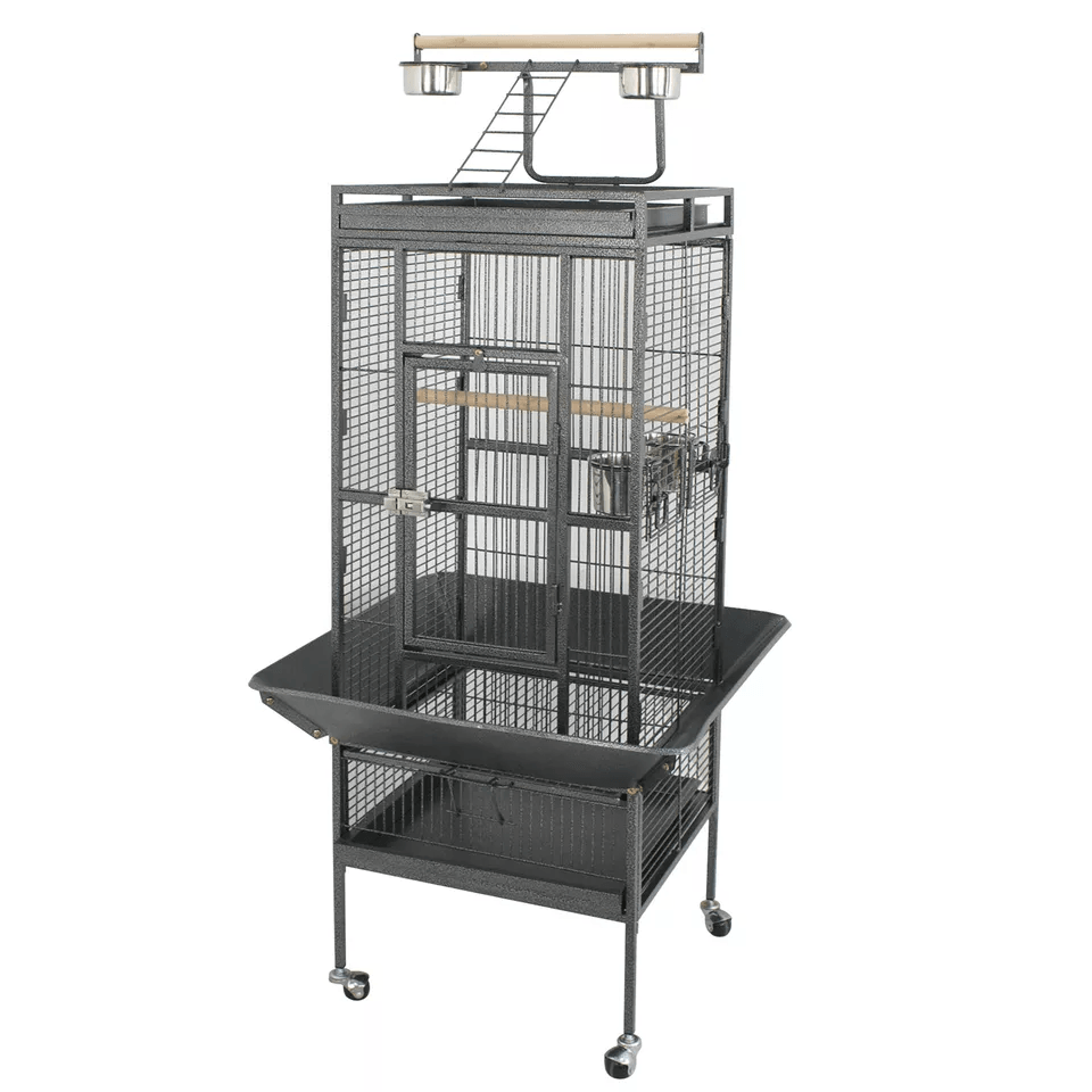 large parrot cage with stand, pet bird play top for parakeet, finch & conure, steel cage & perches