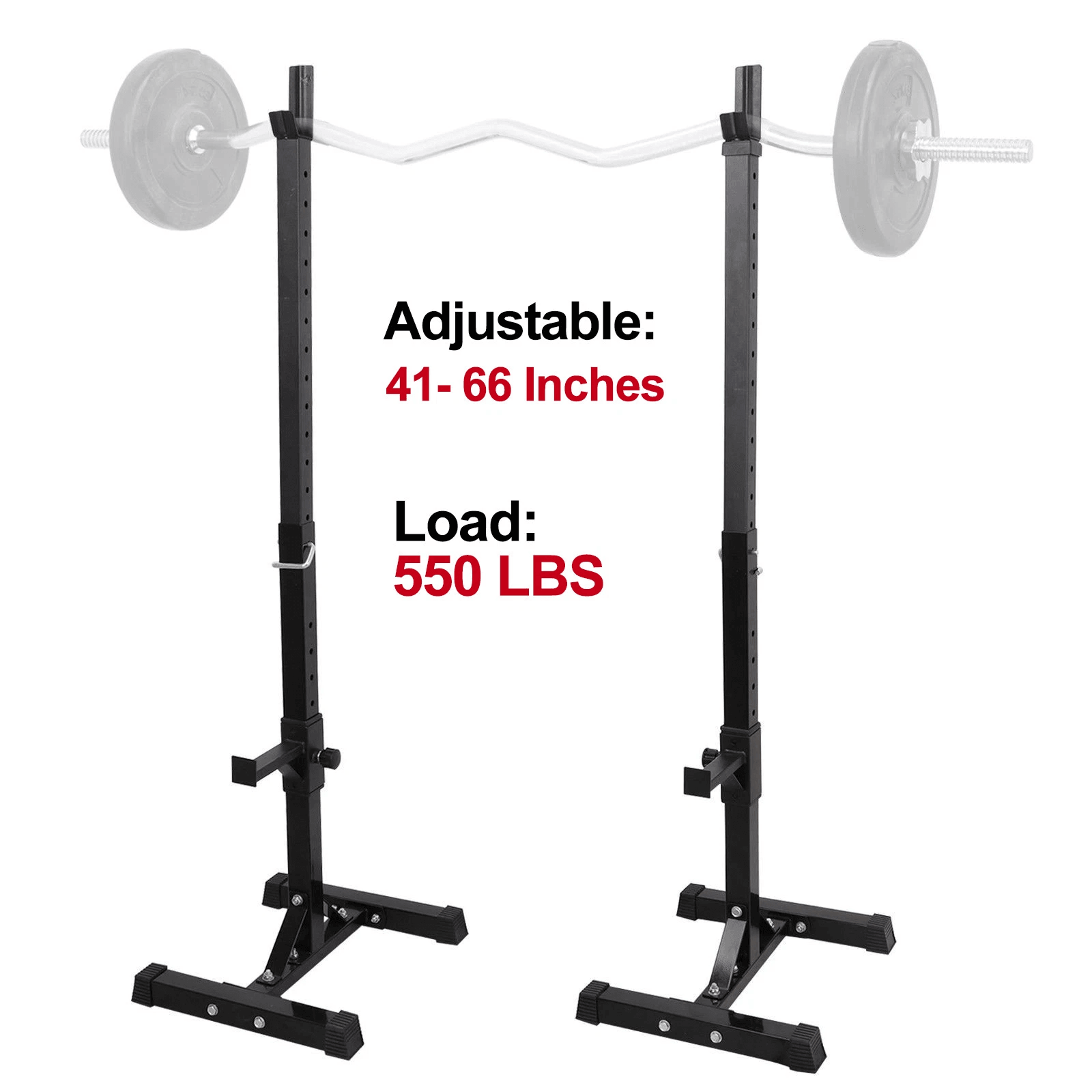 heavy duty pair adjustable squat rack stands, steel barbell bench, height adjustable for home gym