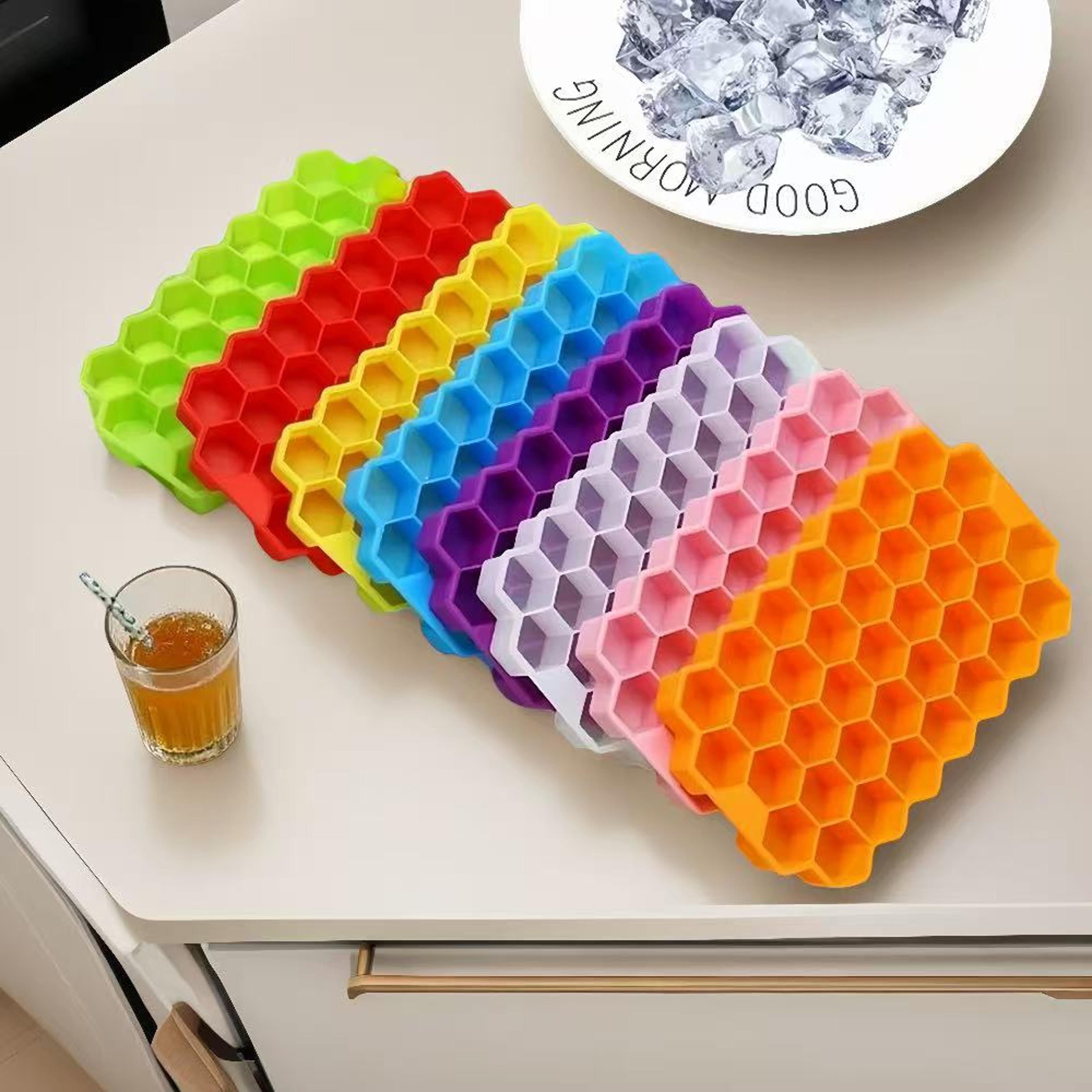 reusable honeycomb ice cube tray silicone mold bpa-free with lid, easy release for whiskey, cocktails, frozen treats