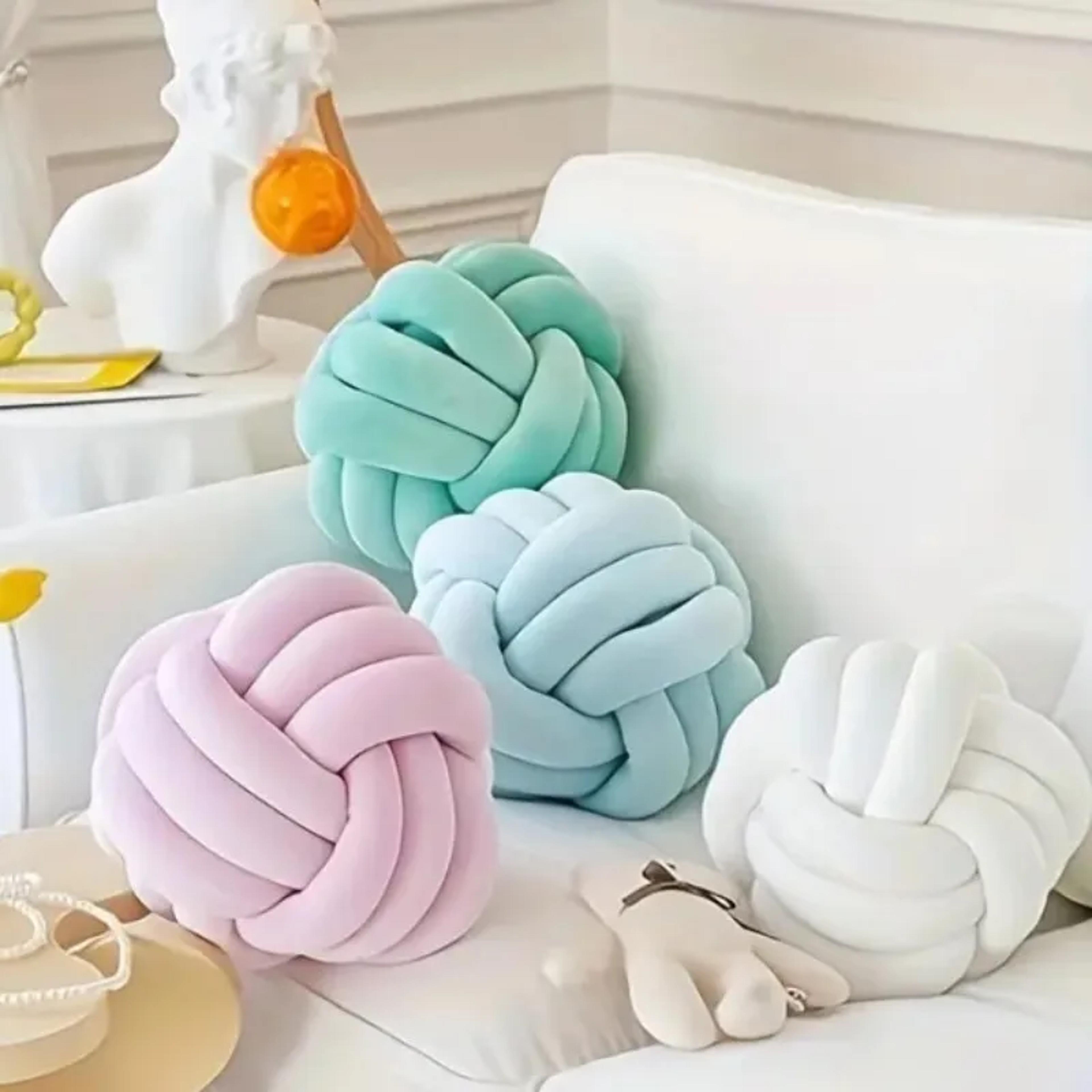 modern soft big cushion, handmade art decor knot ball throw pillow for home sofa, cozy decorative white christmas cushio