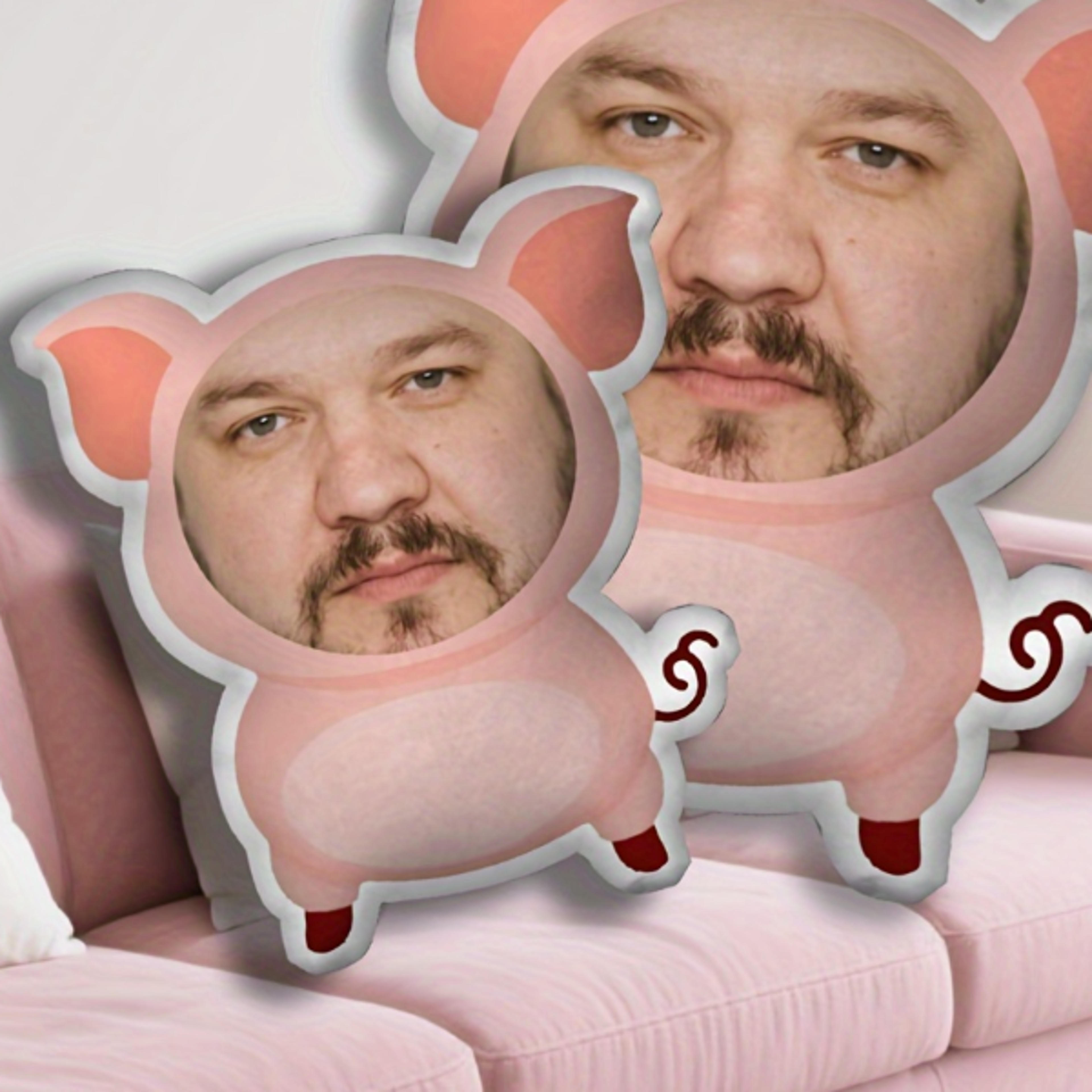 quirky customised pink pig double-sided printed face cushion, pillow, fun seat cushion