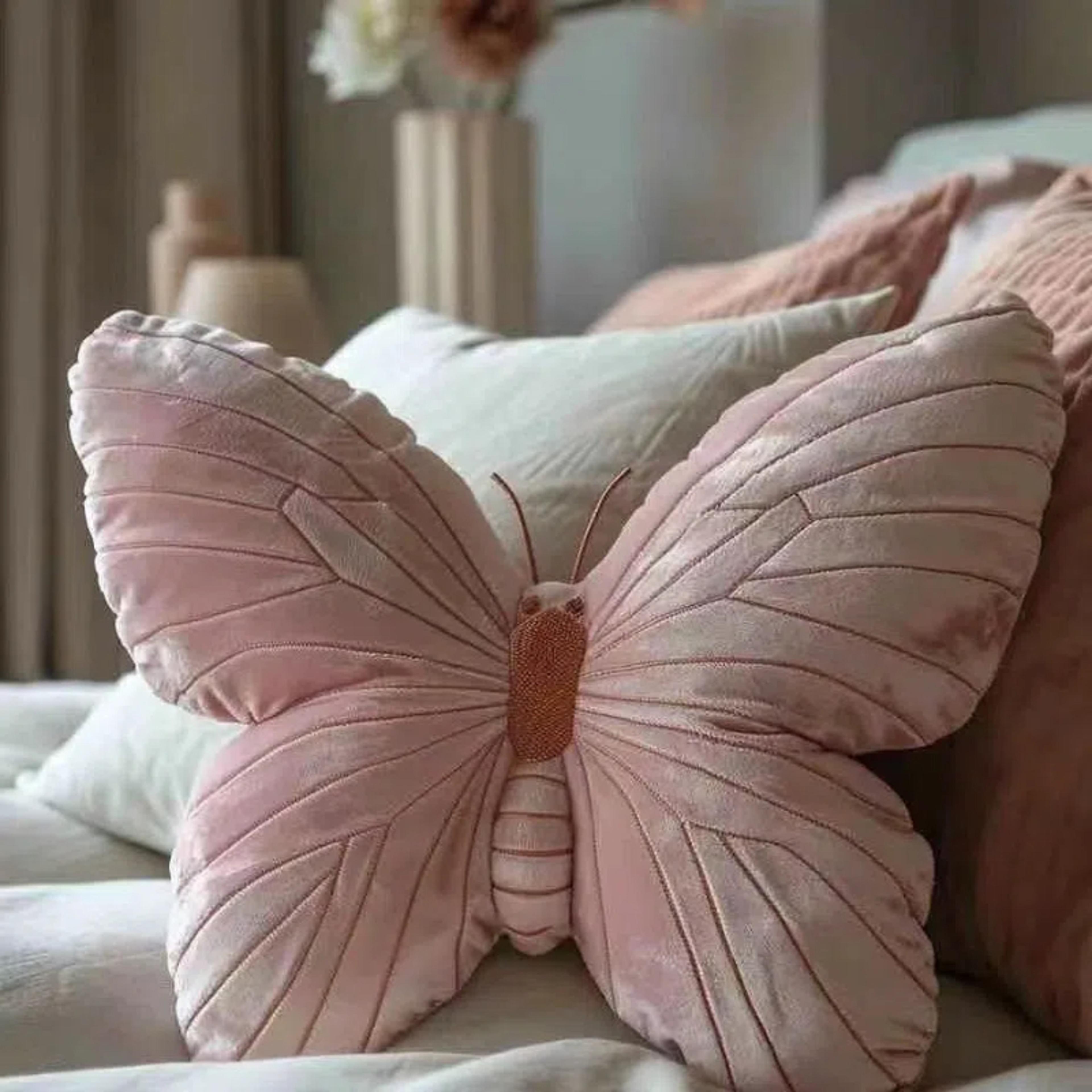 pink butterfly cushion throw pillow, decorative animal pillow for kids, living room bed butterfly decor