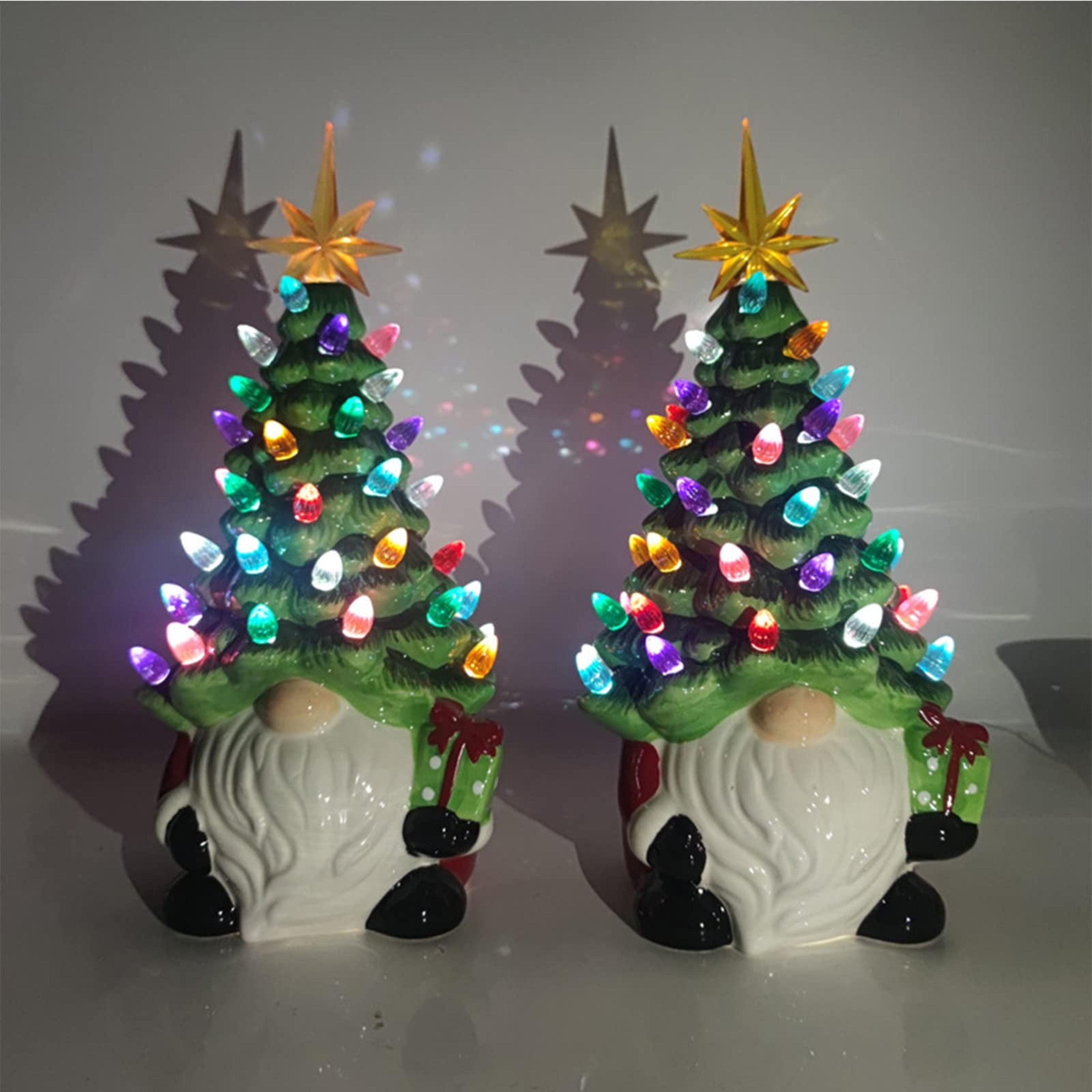 holiday christmas decor accessory, lighted tree ornament, christmas gnome tabletop decoration for indoor home parties