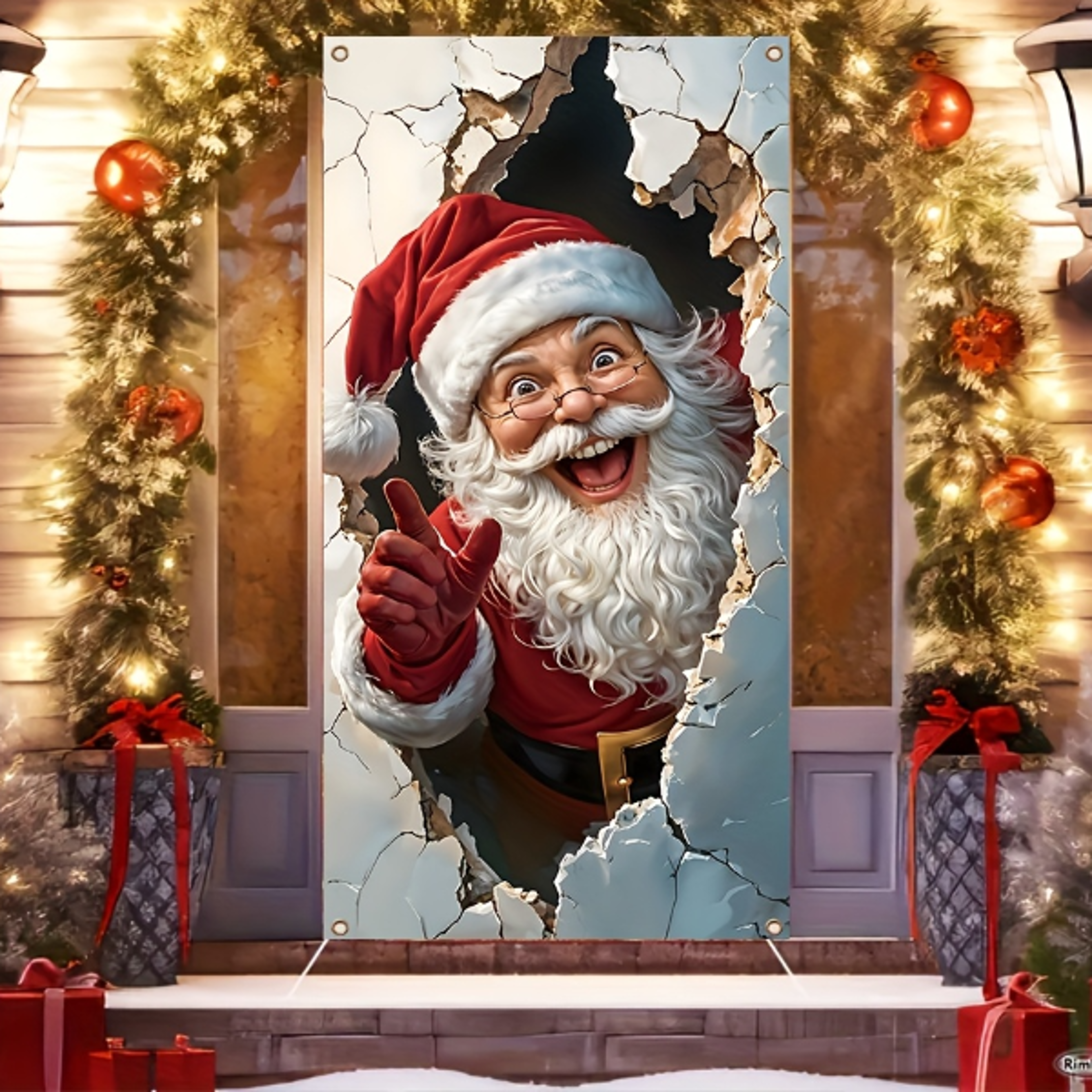 2D Flat 1 Piece Holiday Santa Door Banner  Perfect for Christmas and New Year Celebrations Entryw