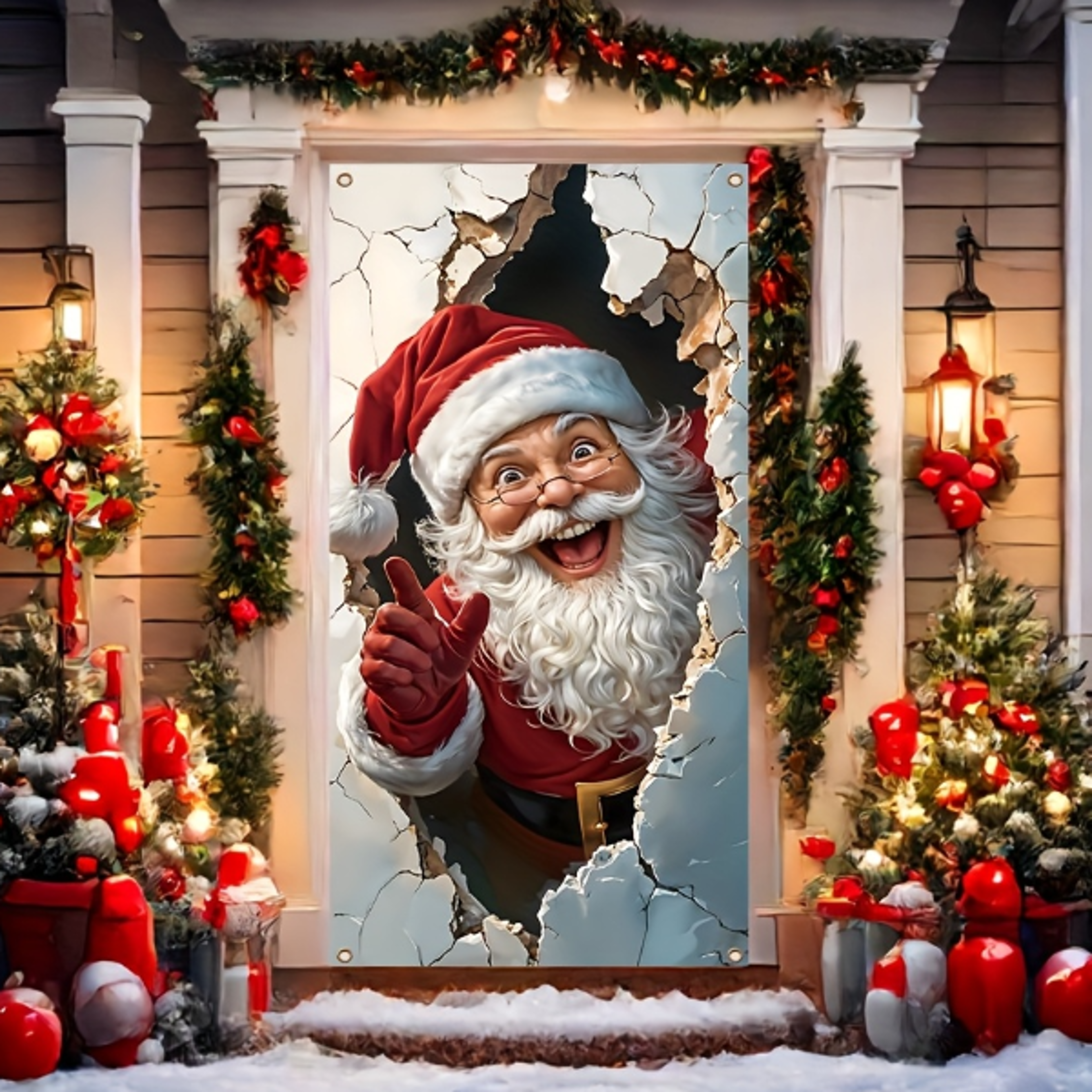 2D Flat 1 Piece Holiday Santa Door Banner  Perfect for Christmas and New Year Celebrations Entryw
