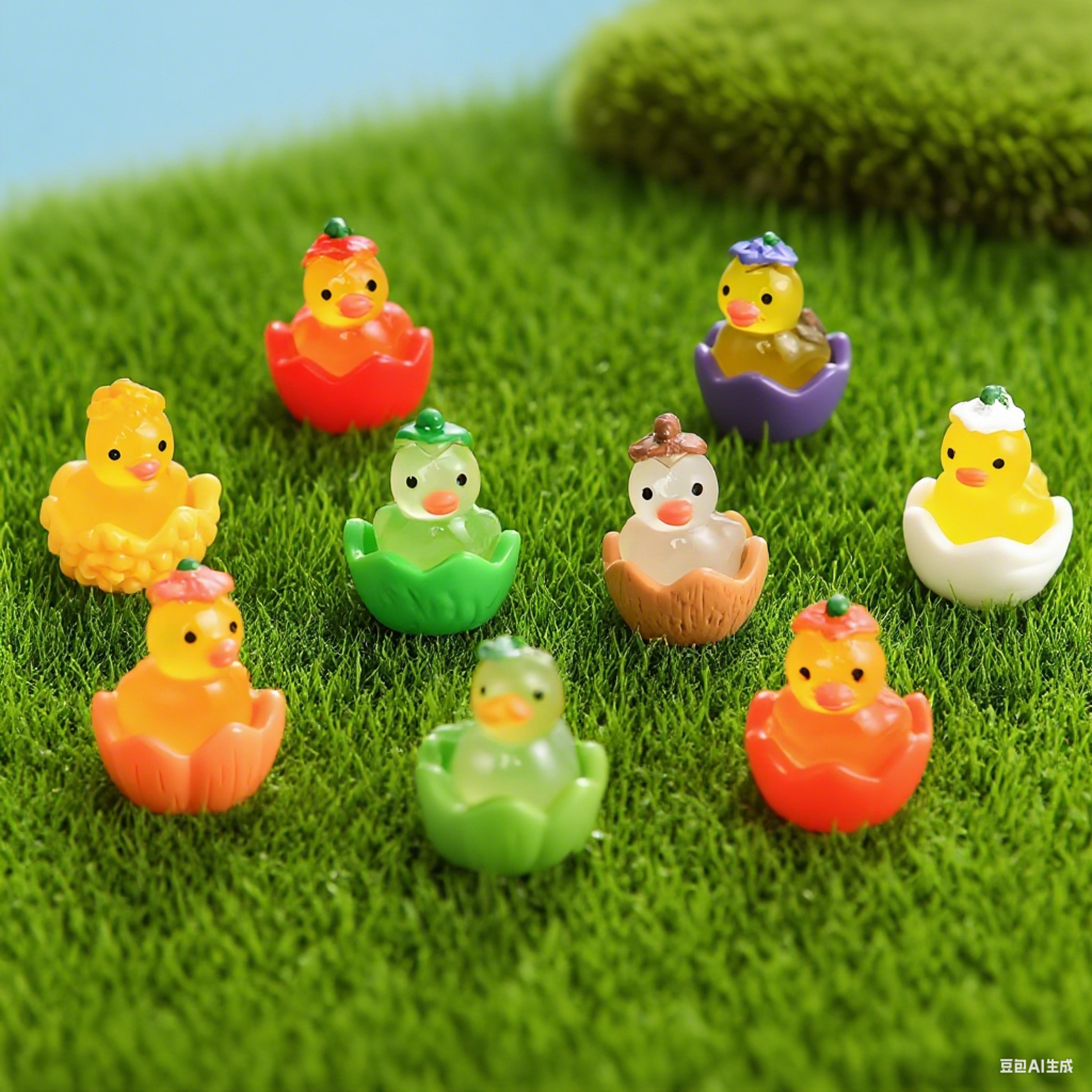 glow in the dark luminous resin ducks, vegetable fruit style, tiny animal figures for home decor