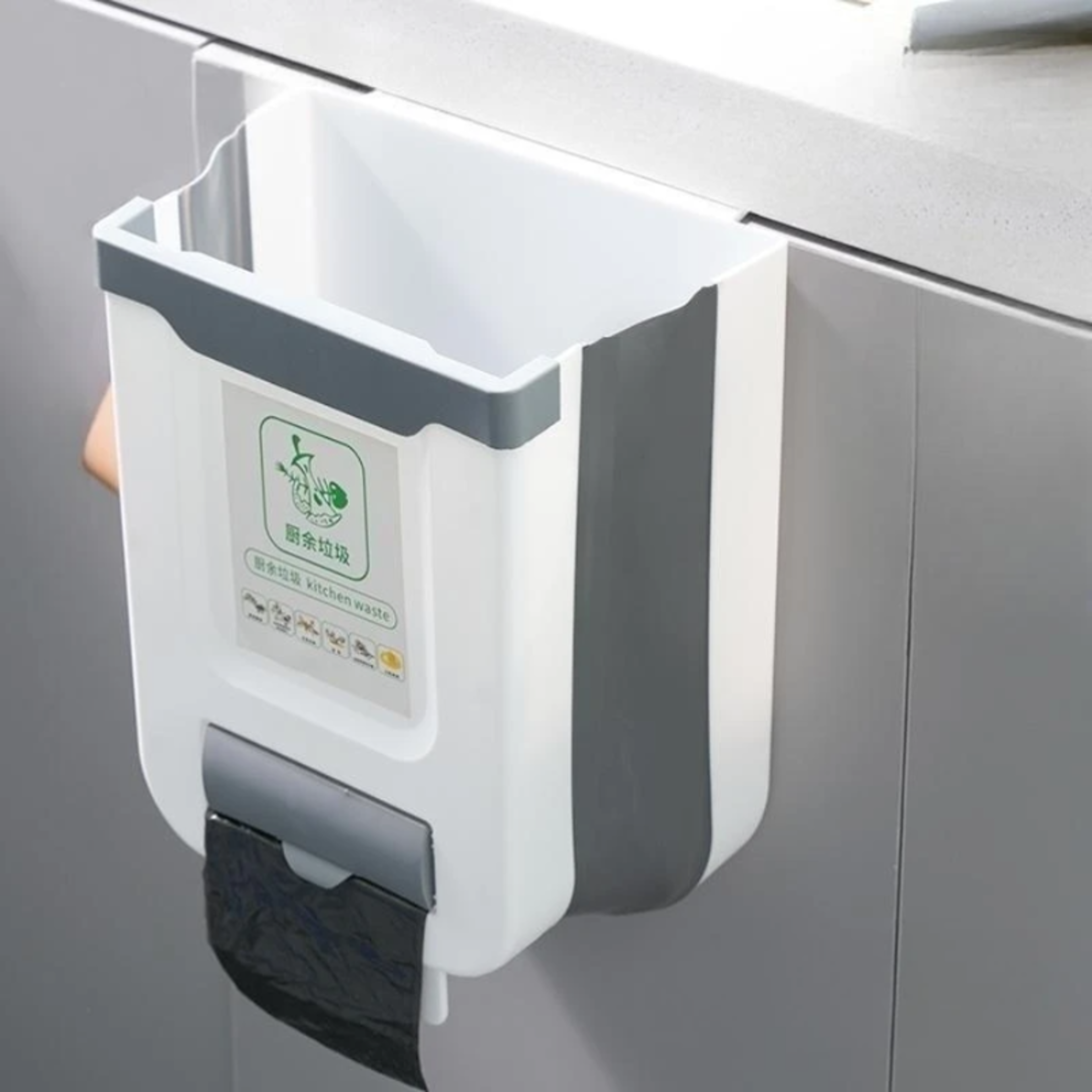Space Saver Wall Mounted Folding Trash Can Kitchen Cabinet Door Trash Bin 4