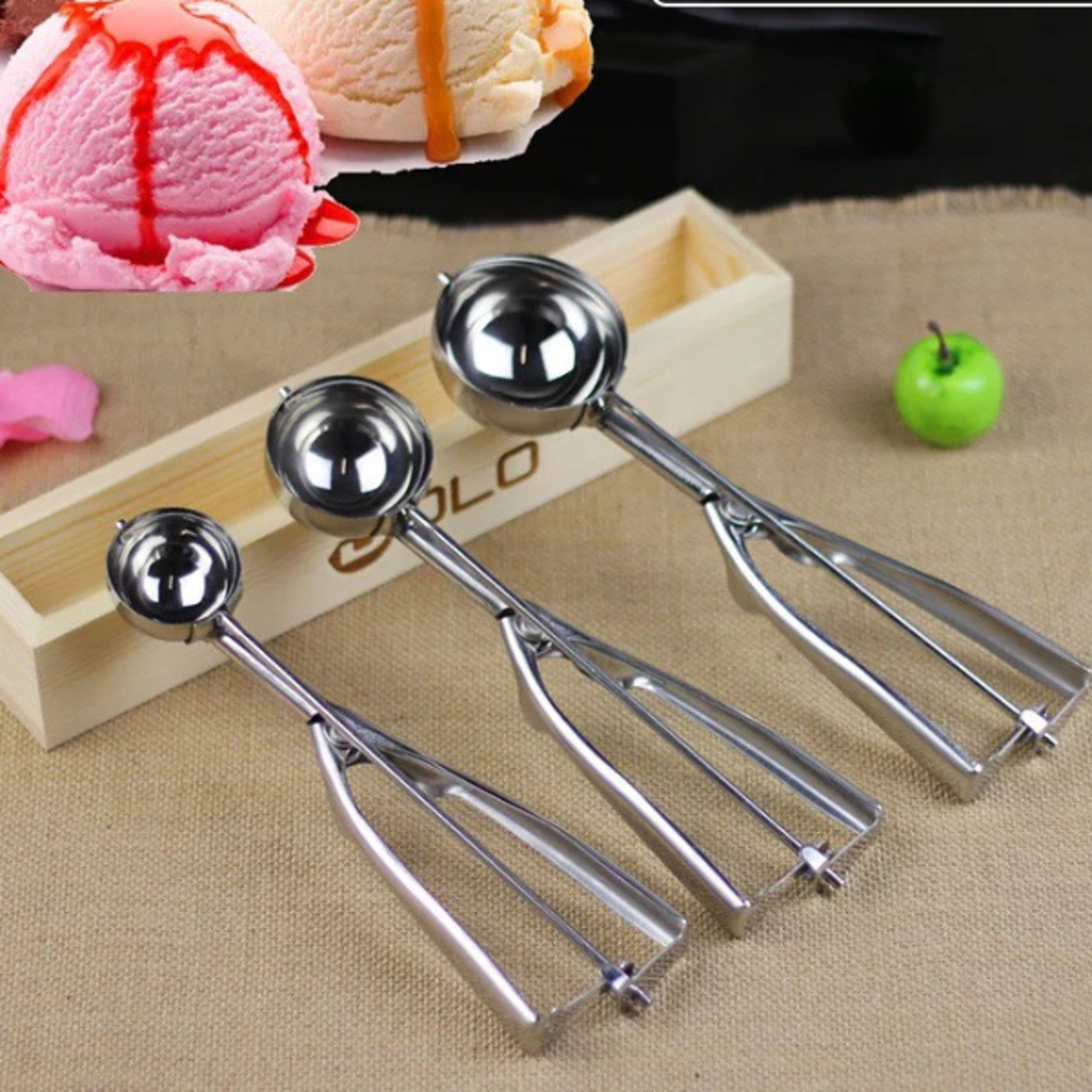 premium stainless steel ice cream scoop set with spring release handle