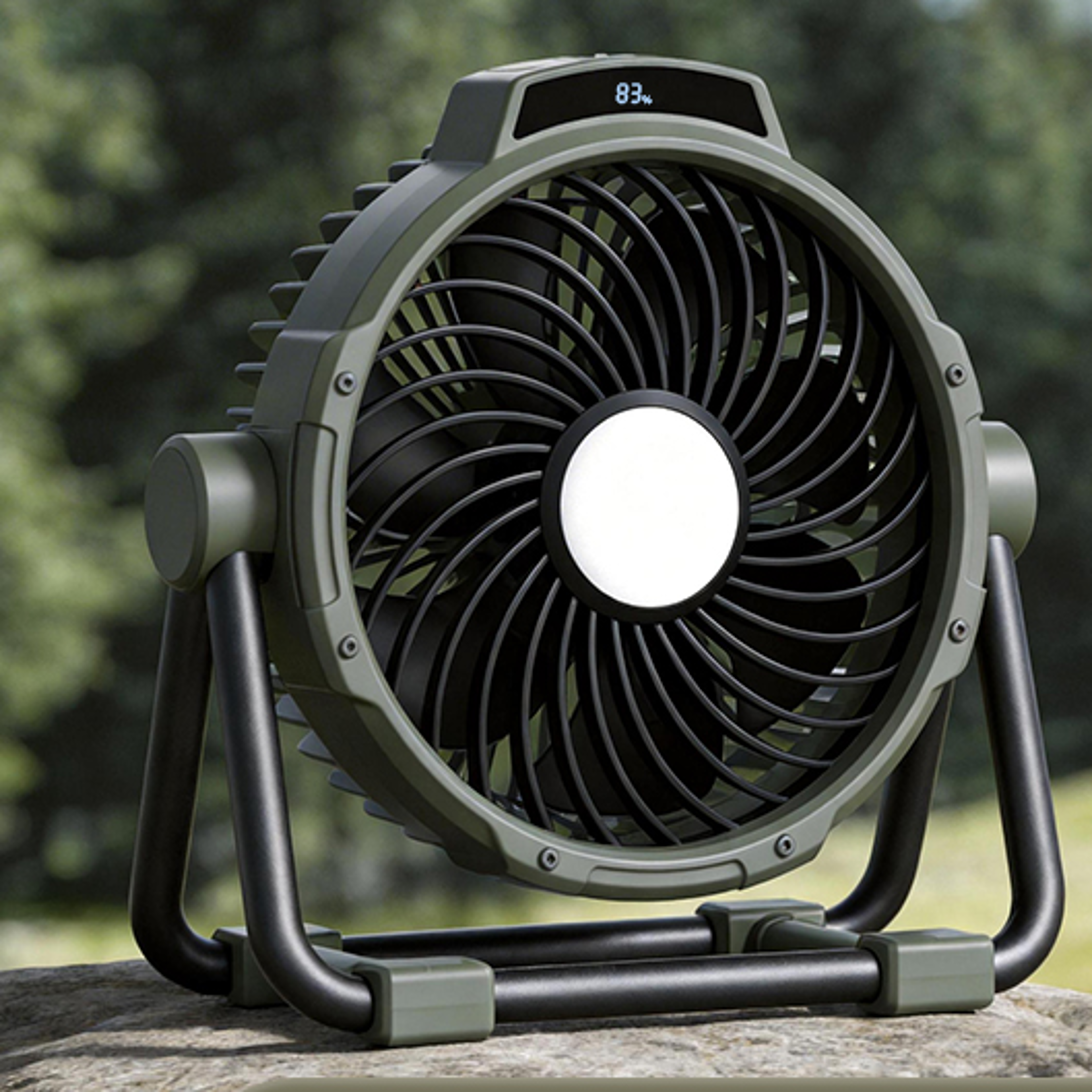 rechargeable camping fan with led light, remote control & power bank