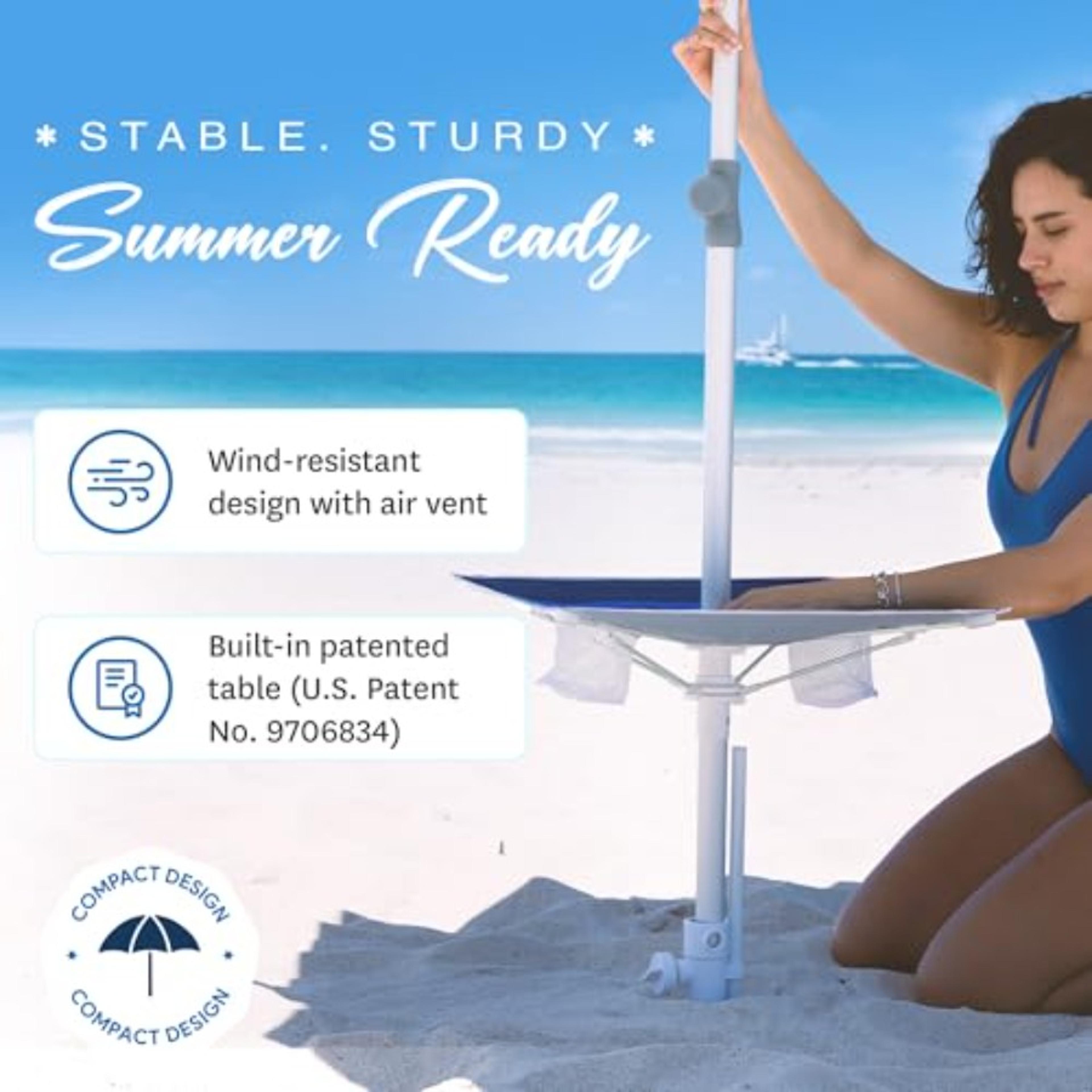 Coastal Guard UPF Beach Umbrella With Sand Anchor  High Wind Protection 2