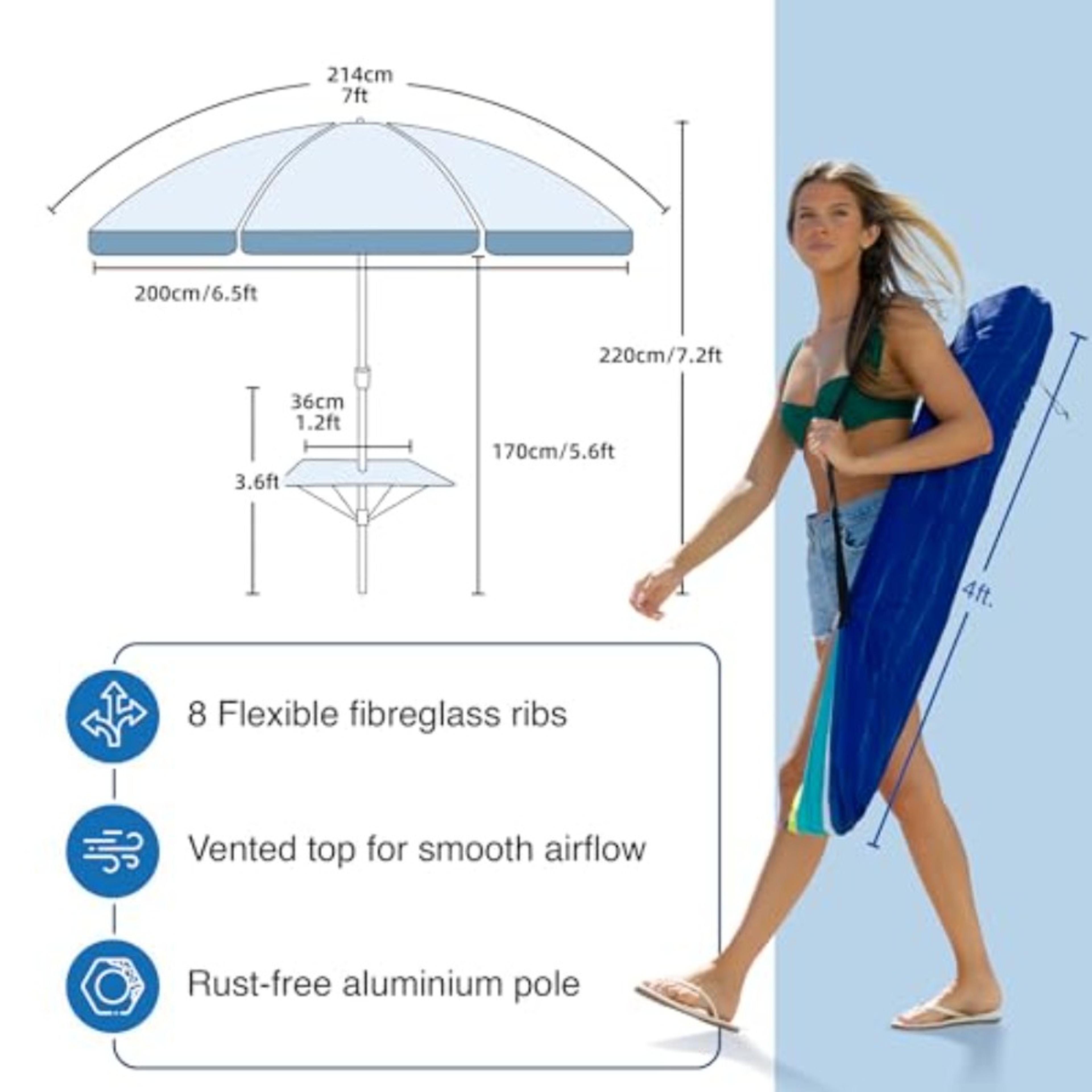 Coastal Guard UPF Beach Umbrella With Sand Anchor  High Wind Protection 5