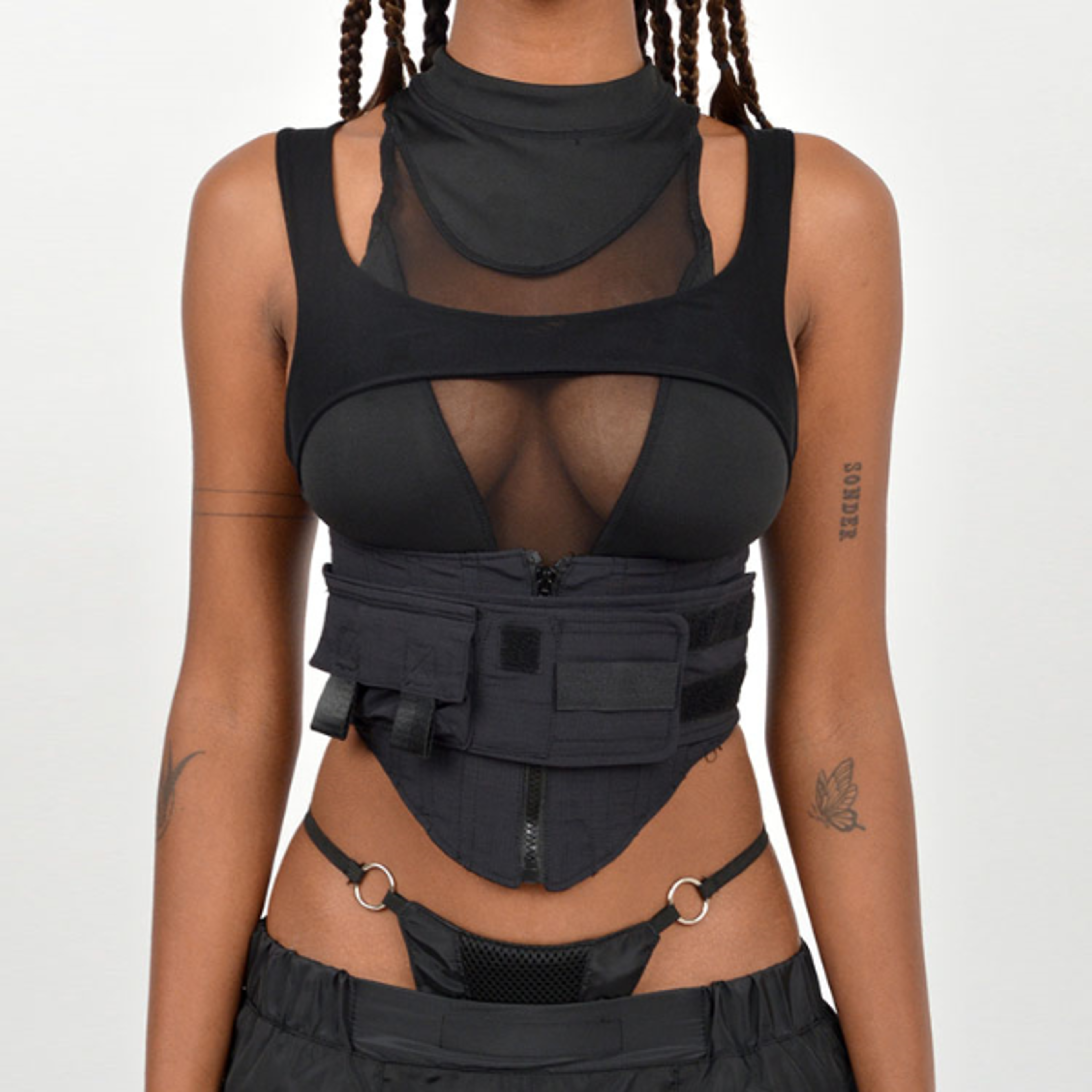 moto zip mesh tank top for women streetwear vest