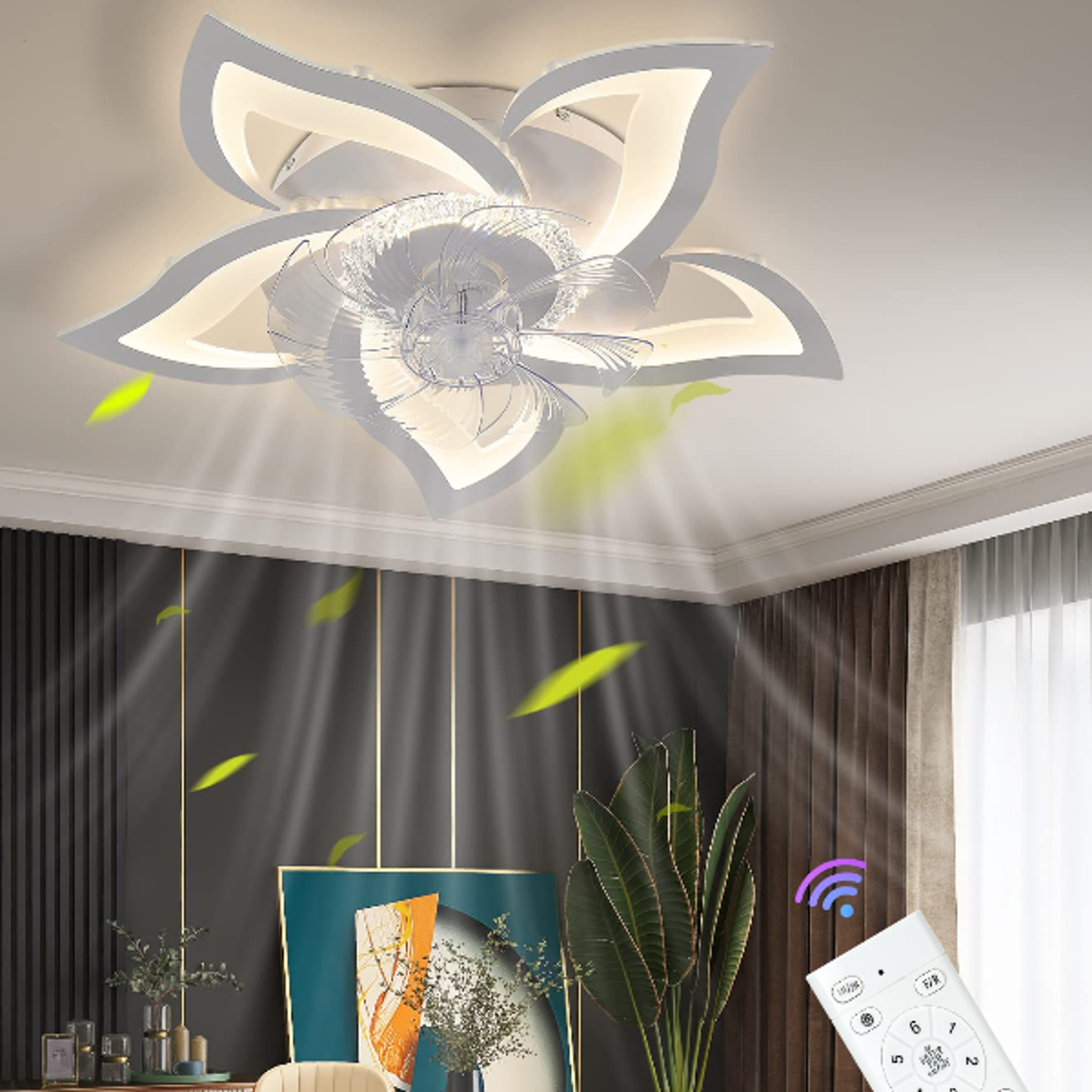 smart flower ceiling fan light with remote control & dimmable led lighting
