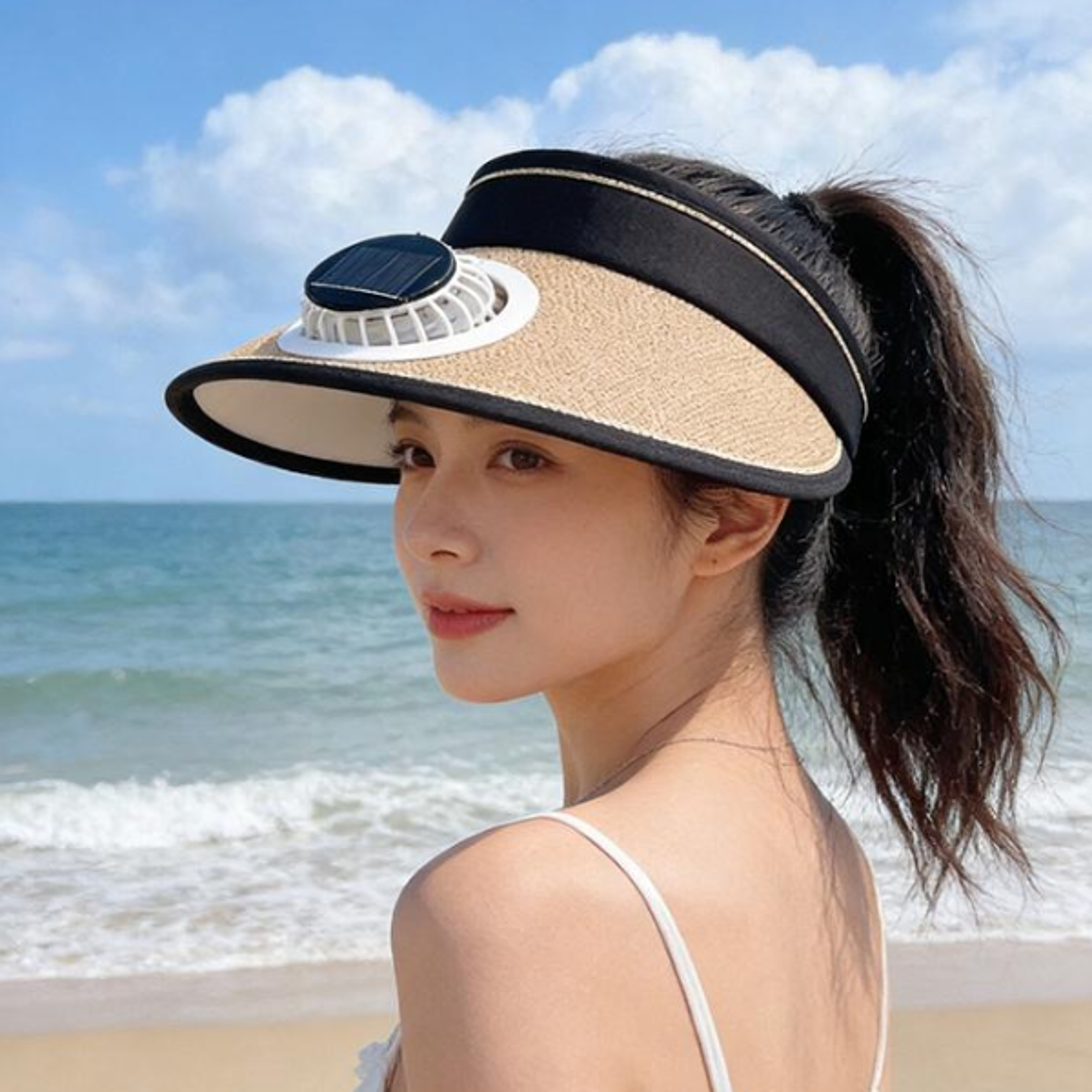 cooling fan sun protection hat usb rechargeable solar fan cap for fishing, hiking & outdoor work