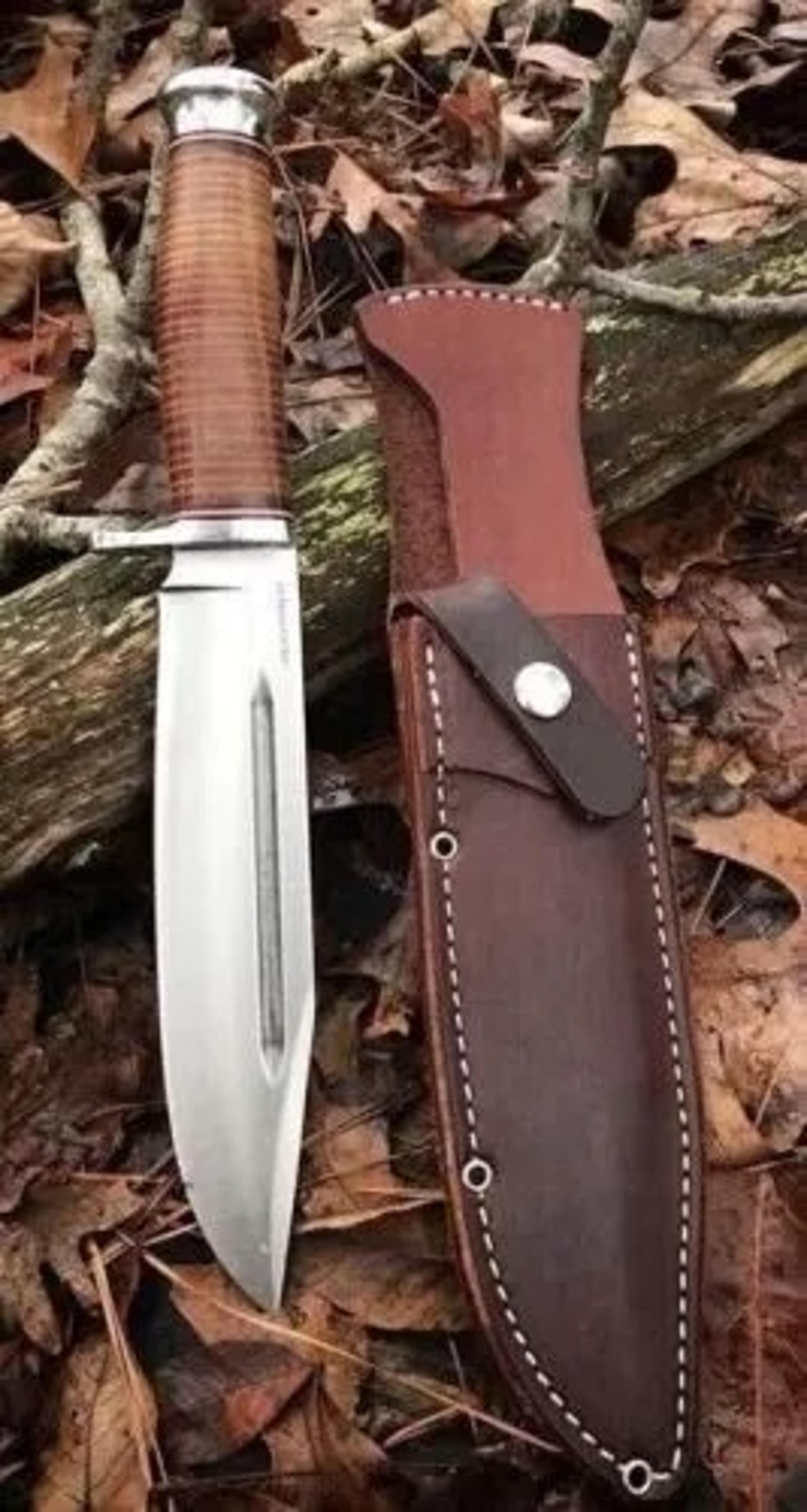 custom handmade leather bowie knife d2 tool steel bowie knife camping hunting