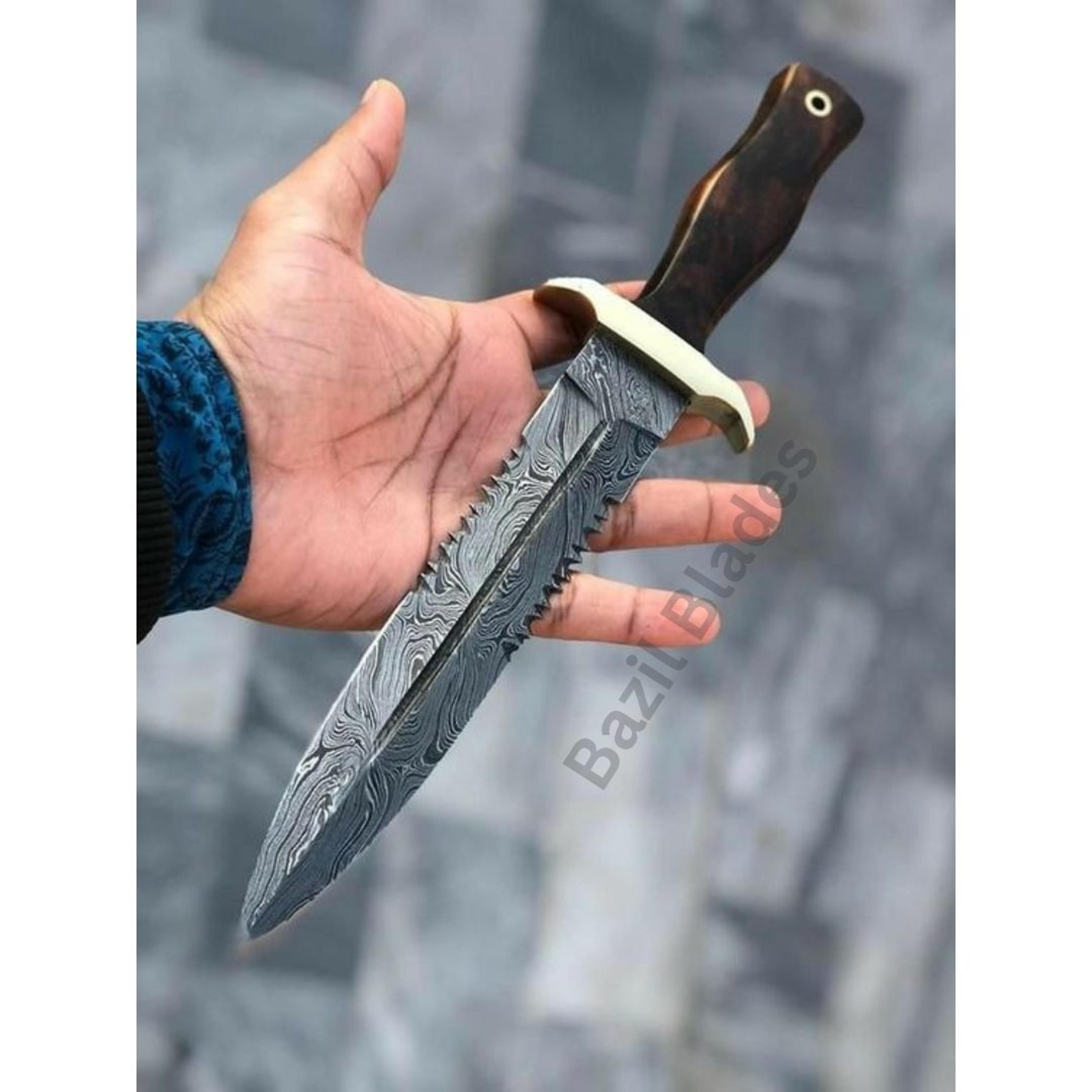 damascus steel custom dagger knife survival outdoor knife handmade bowie knife