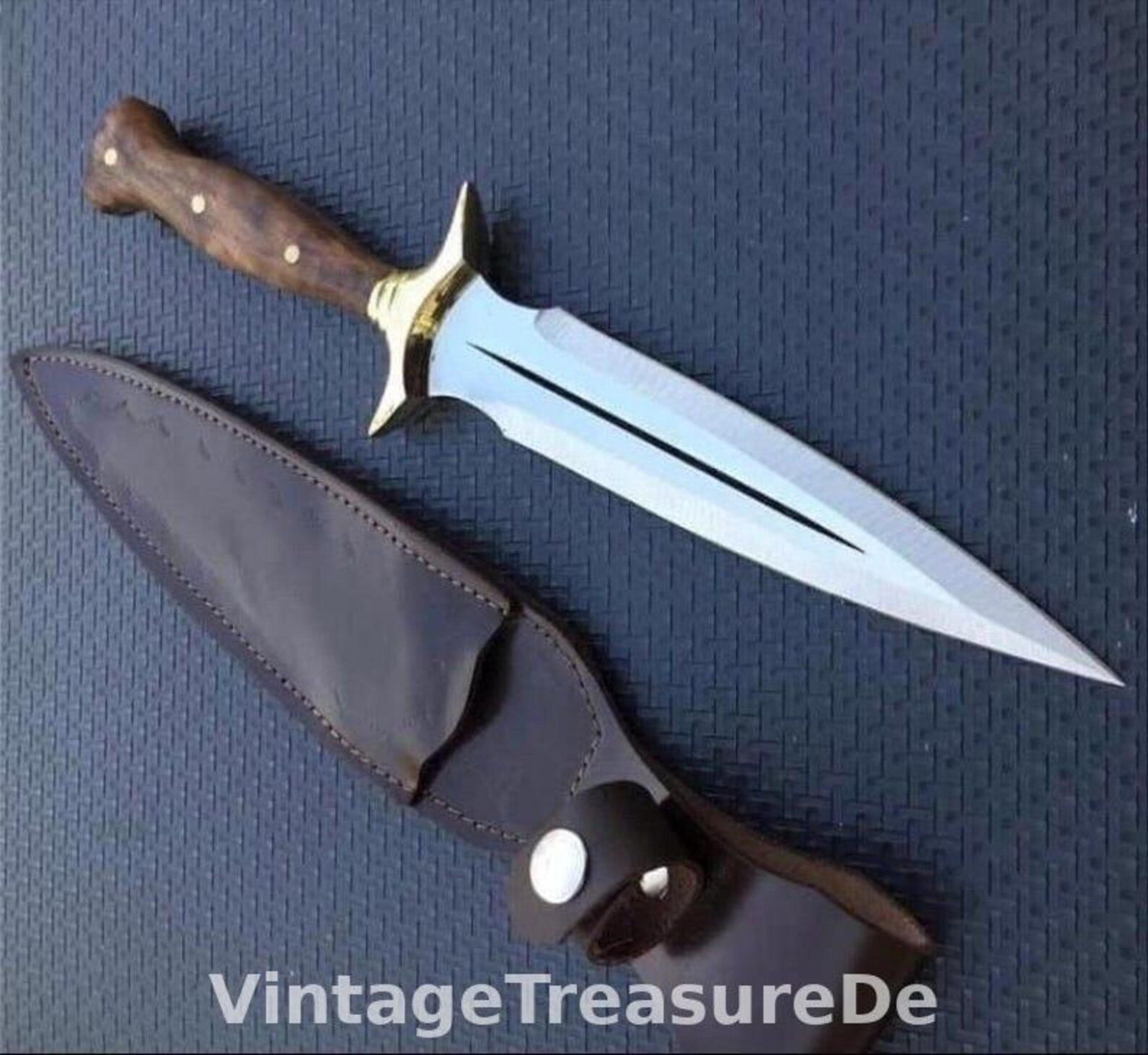 Handcrafted DoubleEdged Dagger With Brass Guard Wooden Handle And Leather Sheath  Unique Gift 7