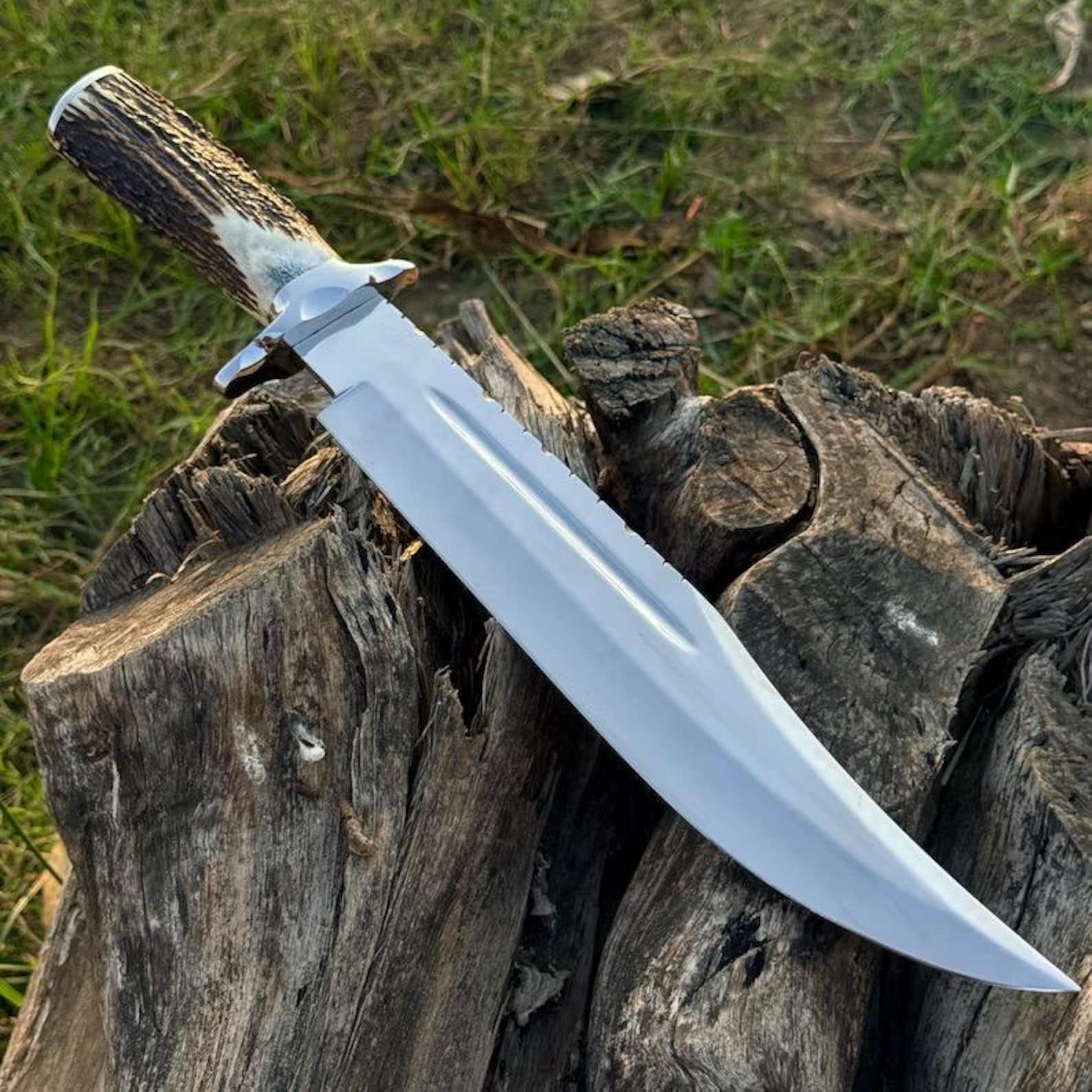 Unique Handcrafted Bowie Knife With Polished Stainless Steel Blade And Natural Antler Handle  9