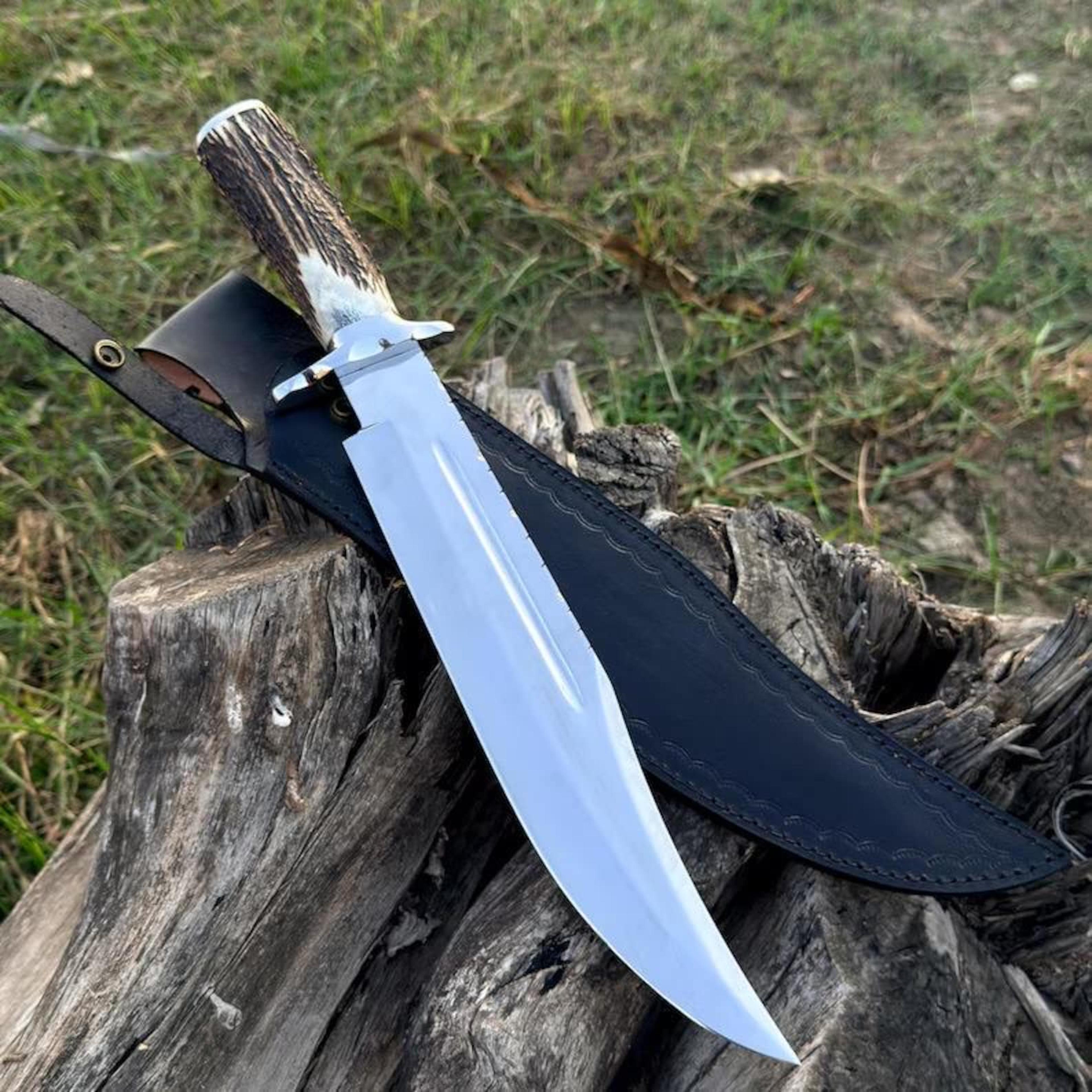 Unique Handcrafted Bowie Knife With Polished Stainless Steel Blade And Natural Antler Handle  4