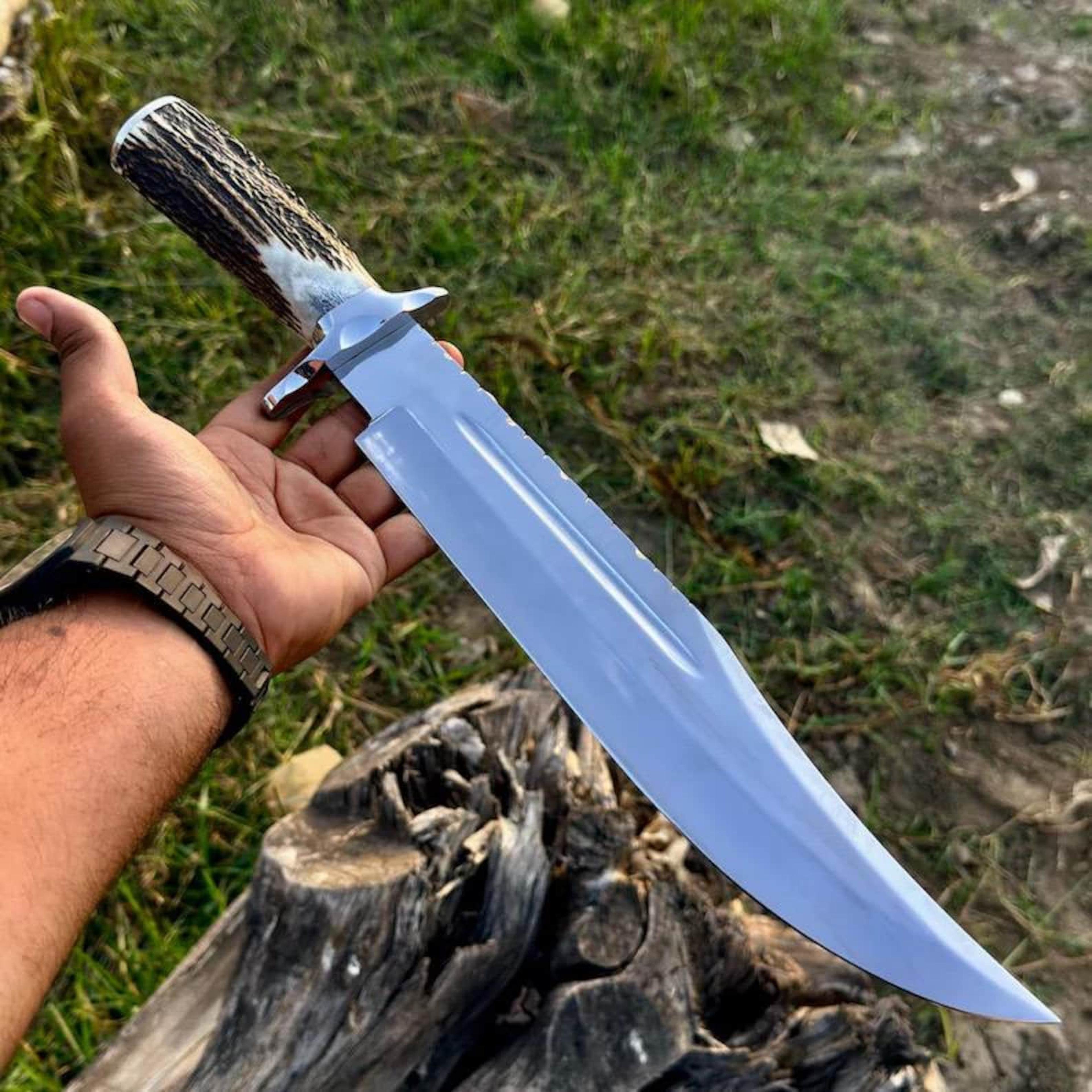Unique Handcrafted Bowie Knife With Polished Stainless Steel Blade And Natural Antler Handle  5