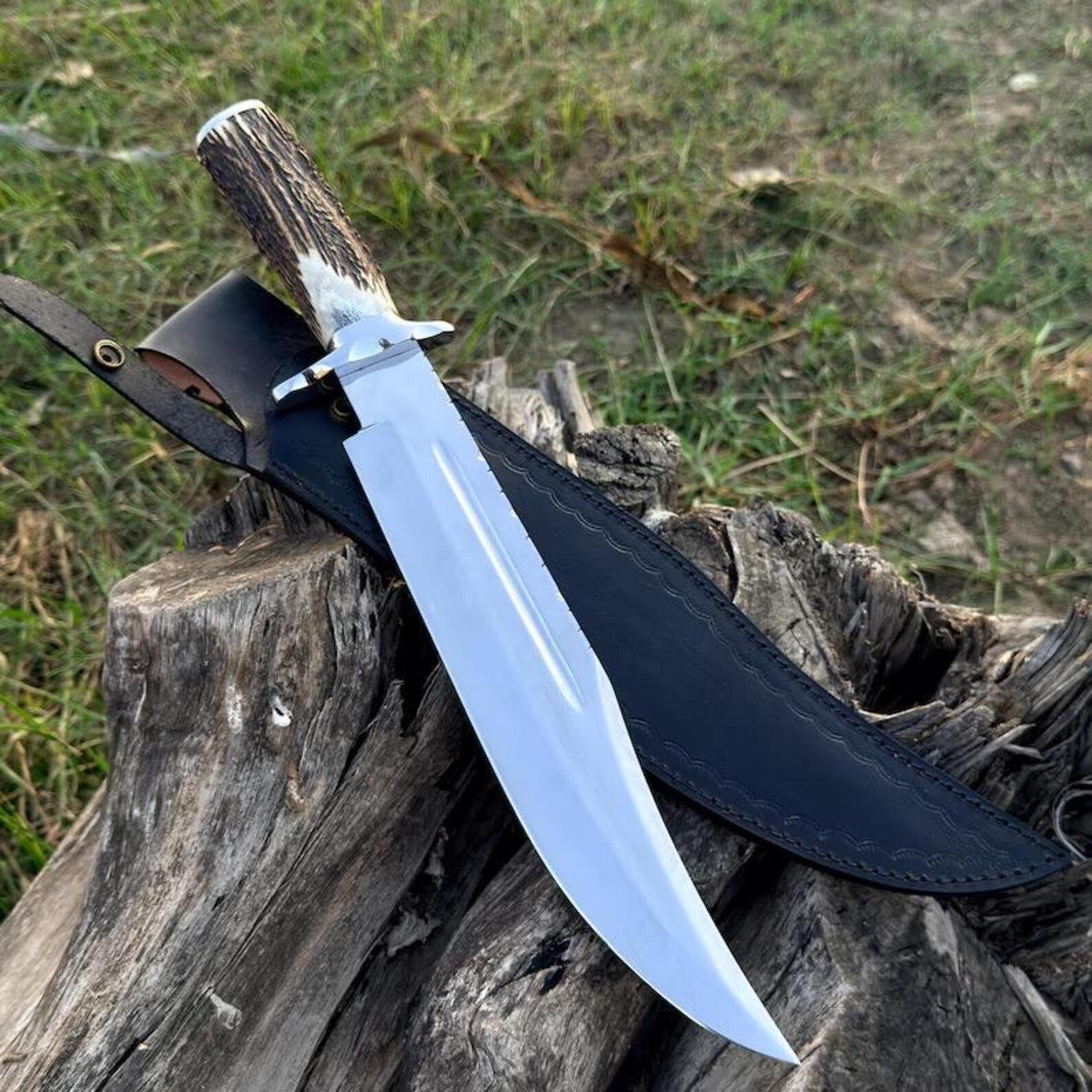 Unique Handcrafted Bowie Knife With Polished Stainless Steel Blade And Natural Antler Handle  8