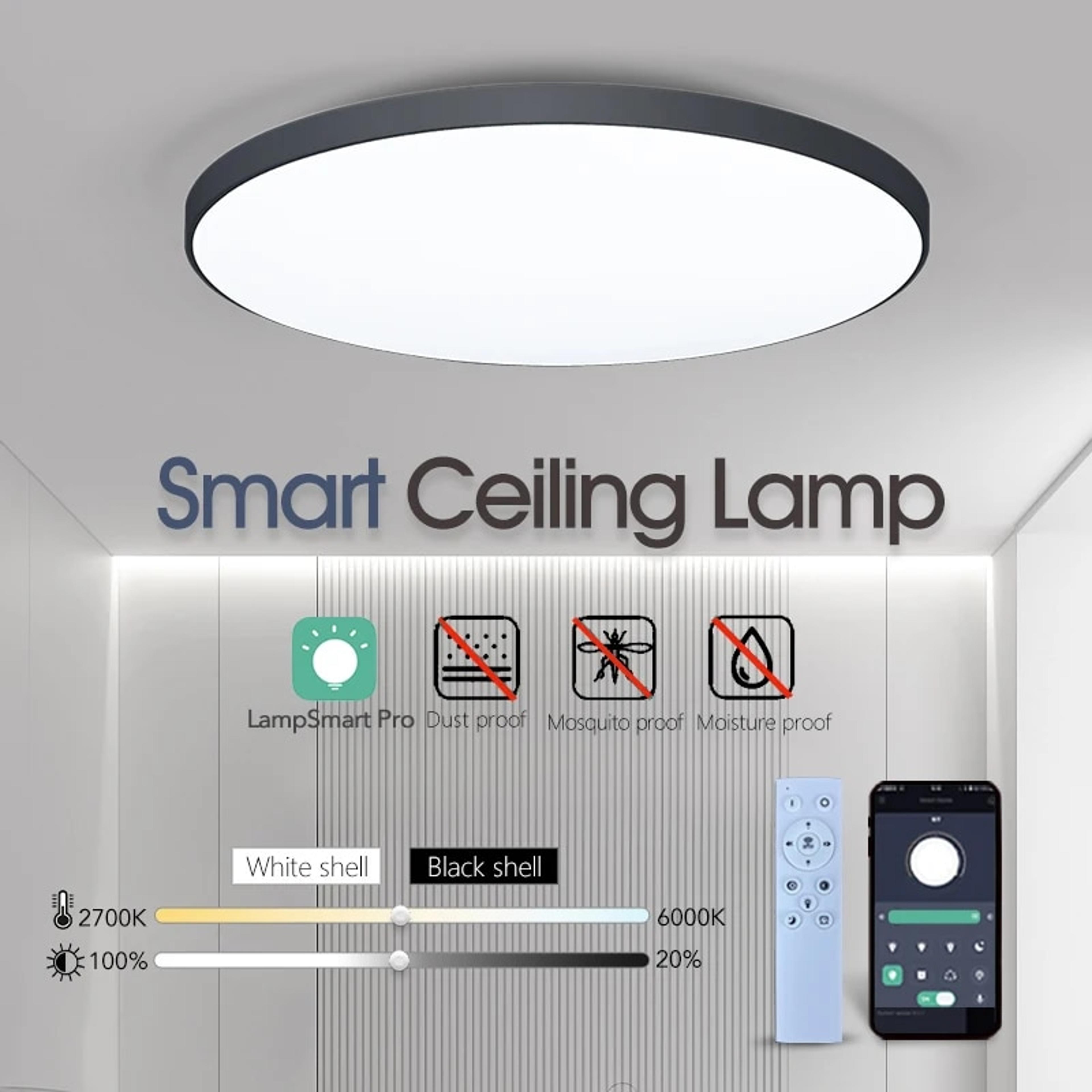 modern smart led ceiling lamp dimmable, app and remote control for bedroom, living room