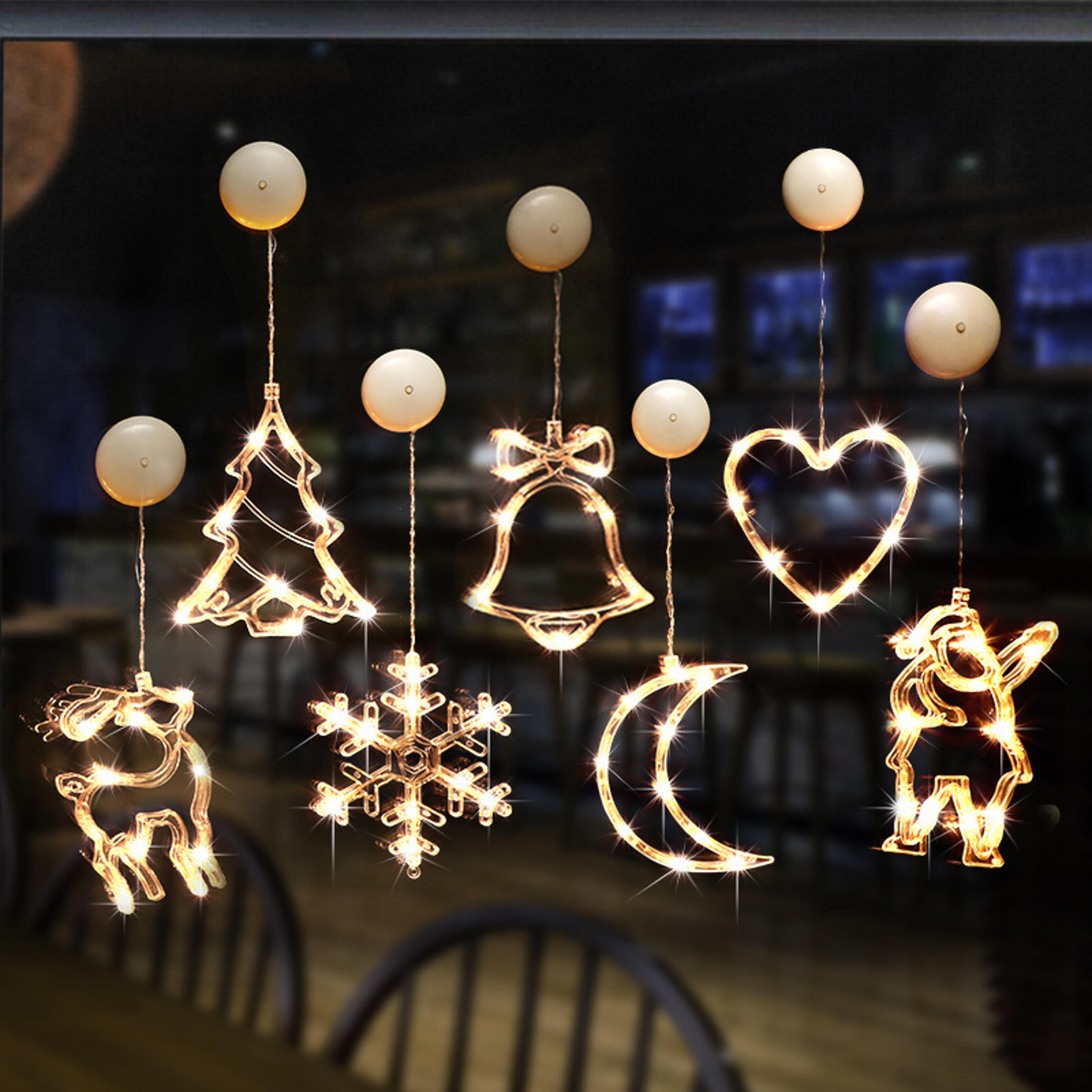 christmas sucker lamp, battery powered led lights, holiday window decoration for home decor, bell snowman star hanging