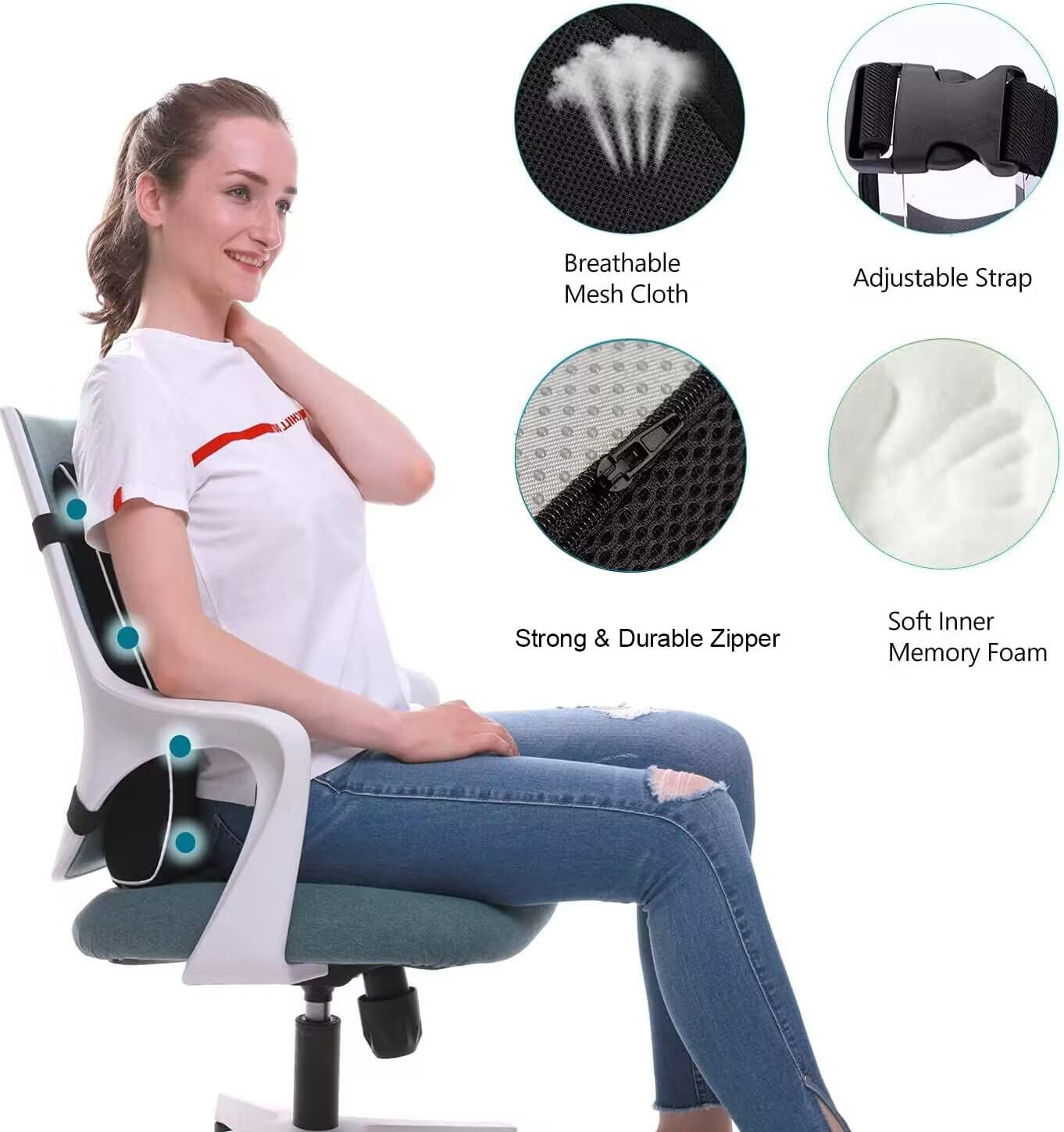Memory Foam Back Lumbar Cushion Car Seat And Office Chair Waist Rest Supportive Cushion Pad For Car 5