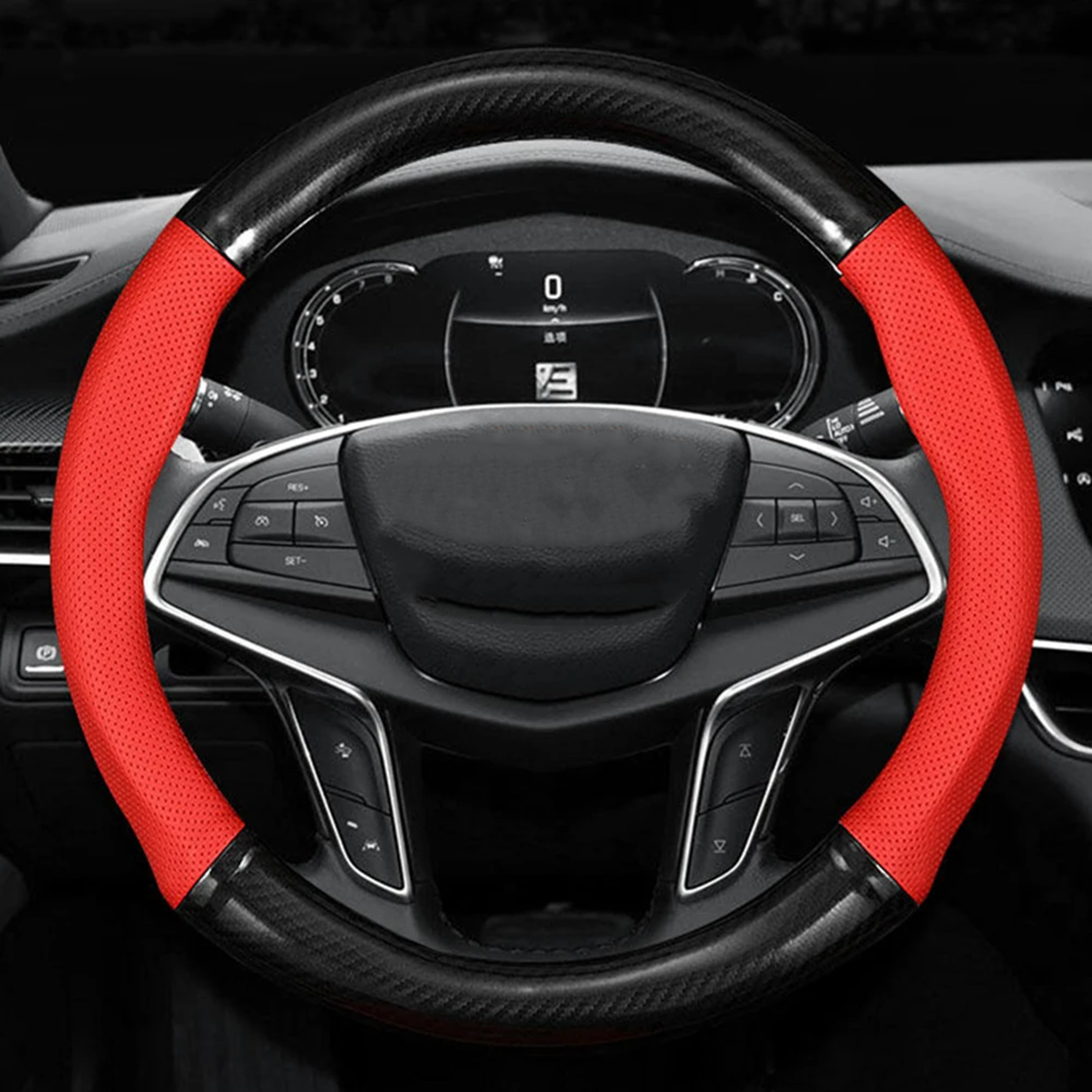 carbon fiber leather steering wheel cover, universal fit, three dimensional anti slip, trendy car interior accessorys