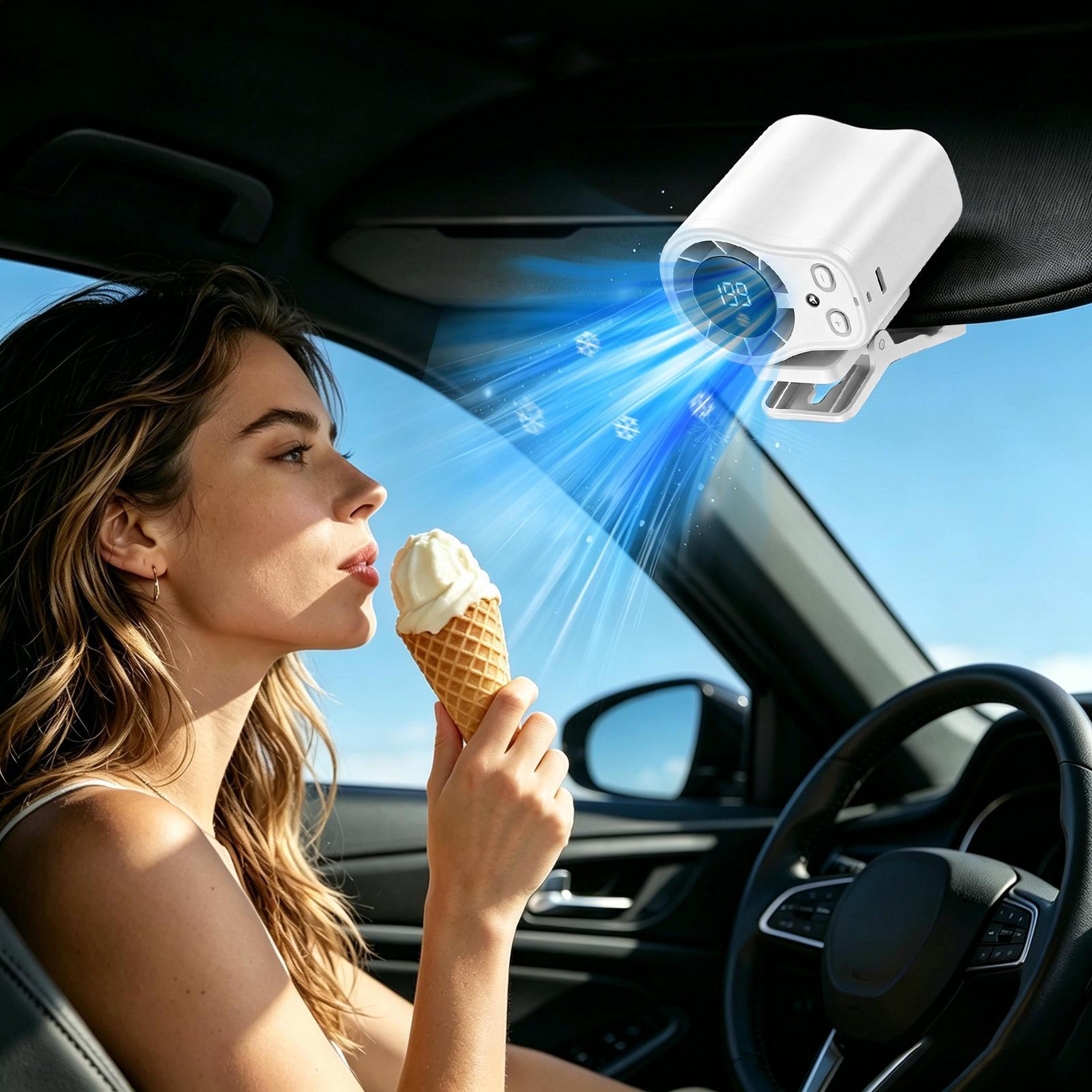 Portable Car Fan USB Rechargeable Clip On Desk Fan With LED Display And Degree Rotation 3