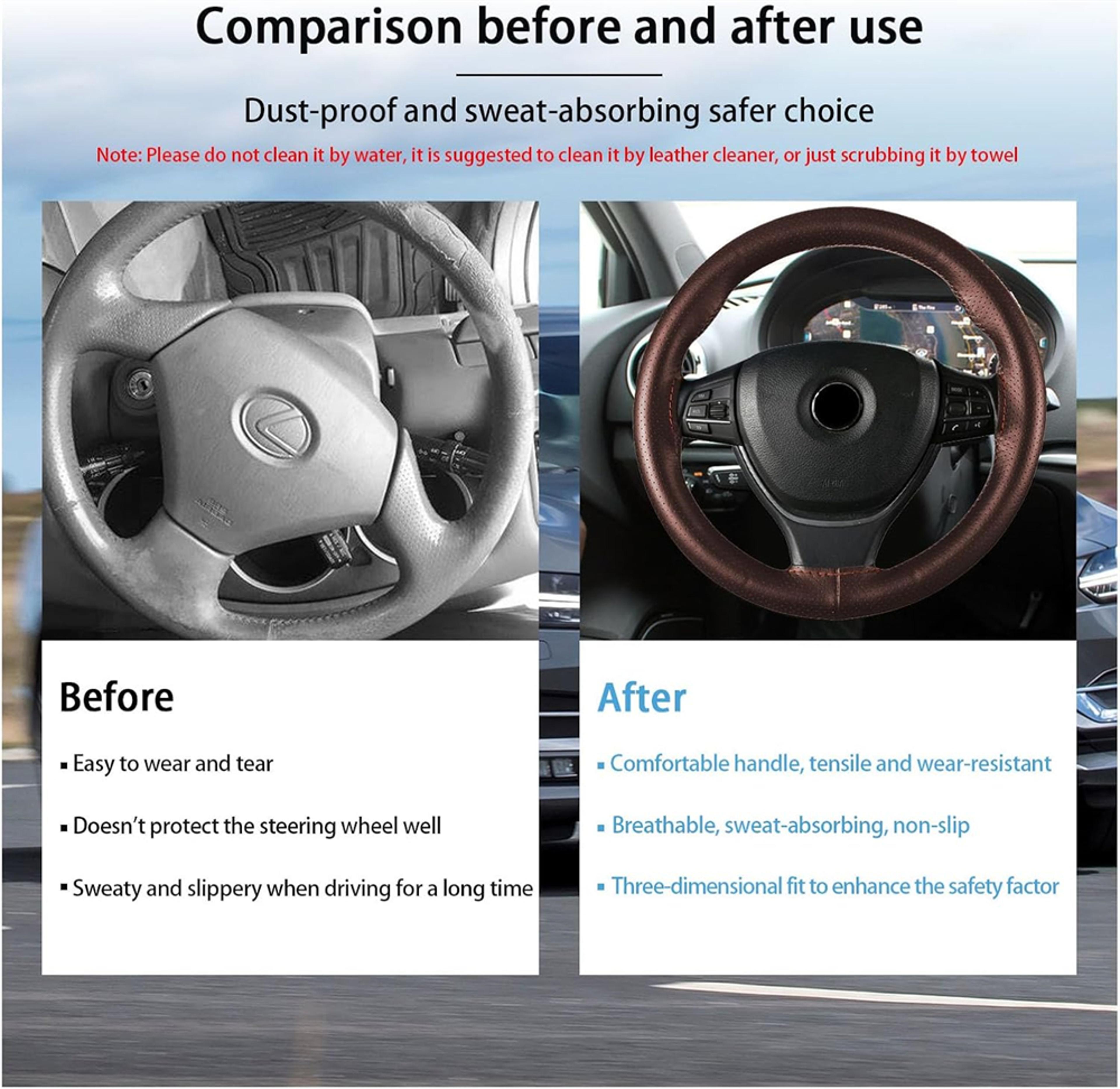 Universal Genuine Leather Steering Wheel Cover Hand Sewn Cowhide Wrap For Steering Wheels 2