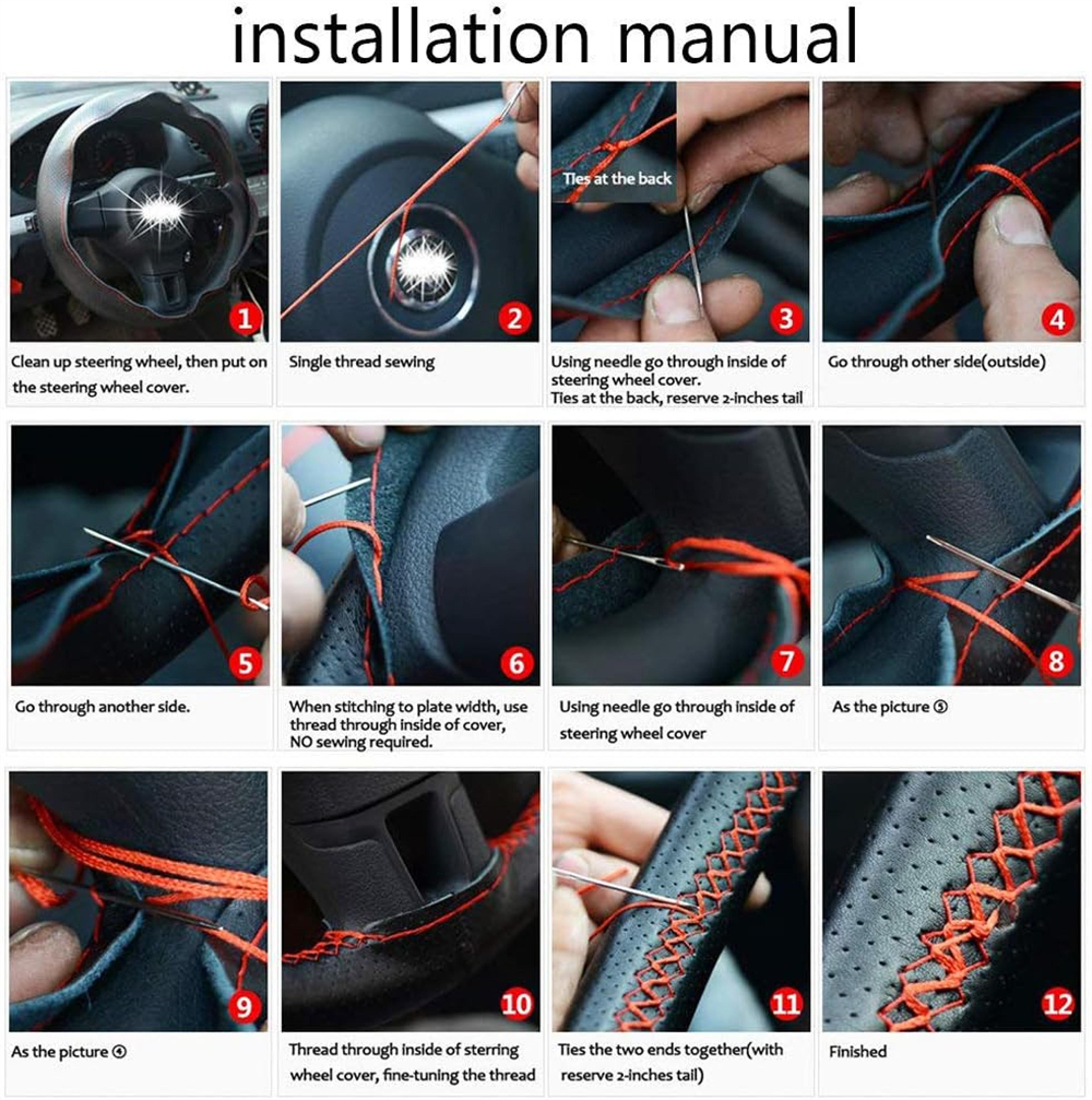 Universal Genuine Leather Steering Wheel Cover Hand Sewn Cowhide Wrap For Steering Wheels 4