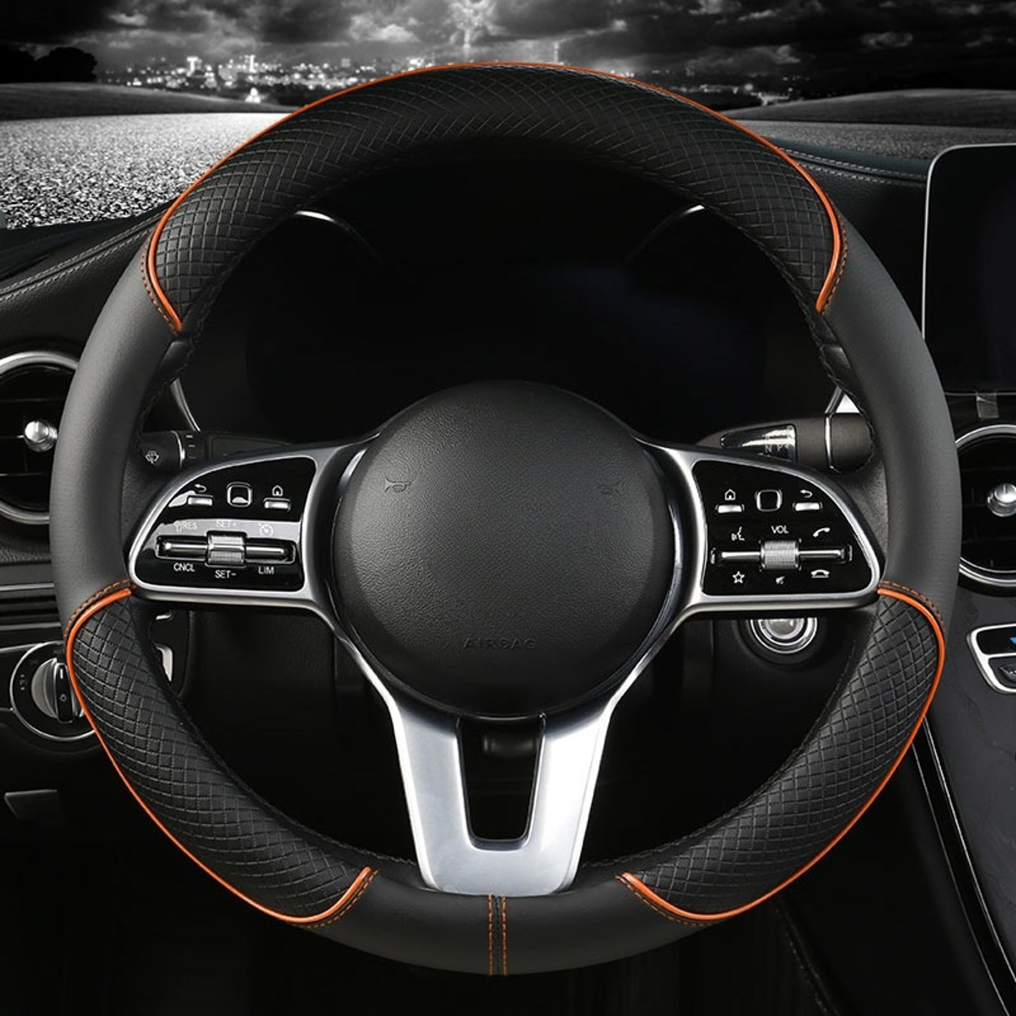 Leather Steering Wheel Cover Universal Diamond Grip Anti Slip Car Wheel Protector 9