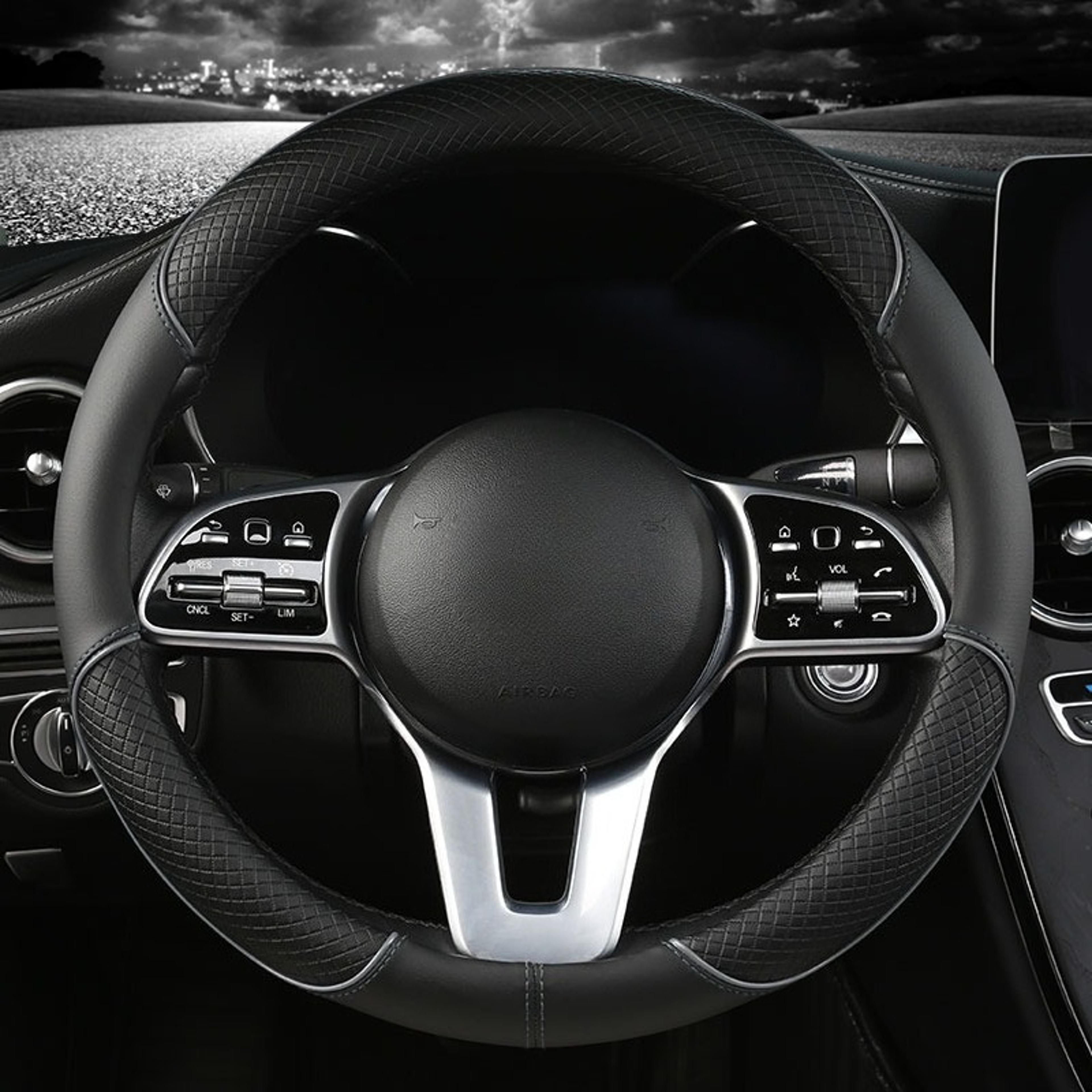 Leather Steering Wheel Cover Universal Diamond Grip Anti Slip Car Wheel Protector 10