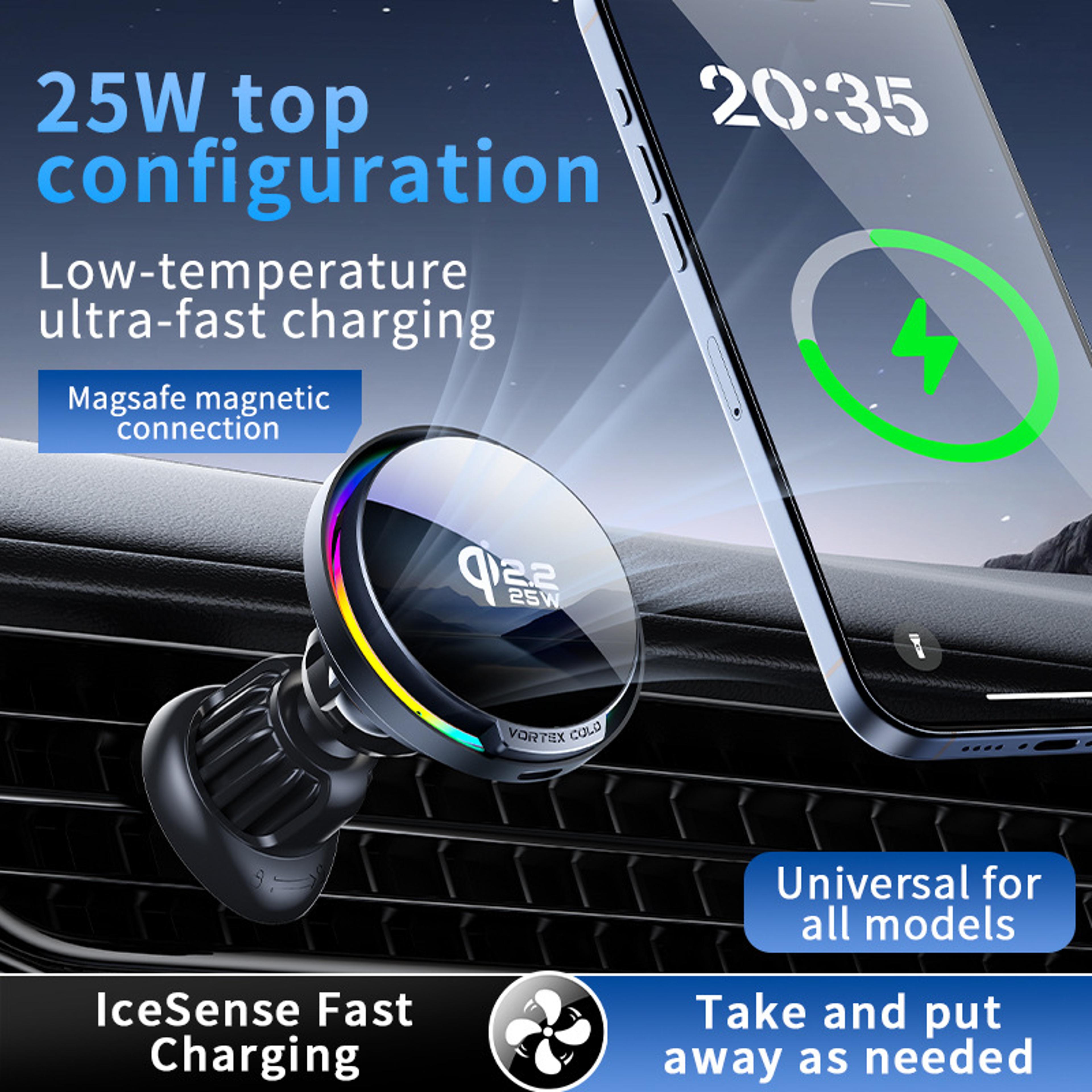 Magnetic Car Wireless Charger MagSafe Phone Mount With Air Cooling And RGB Light 1