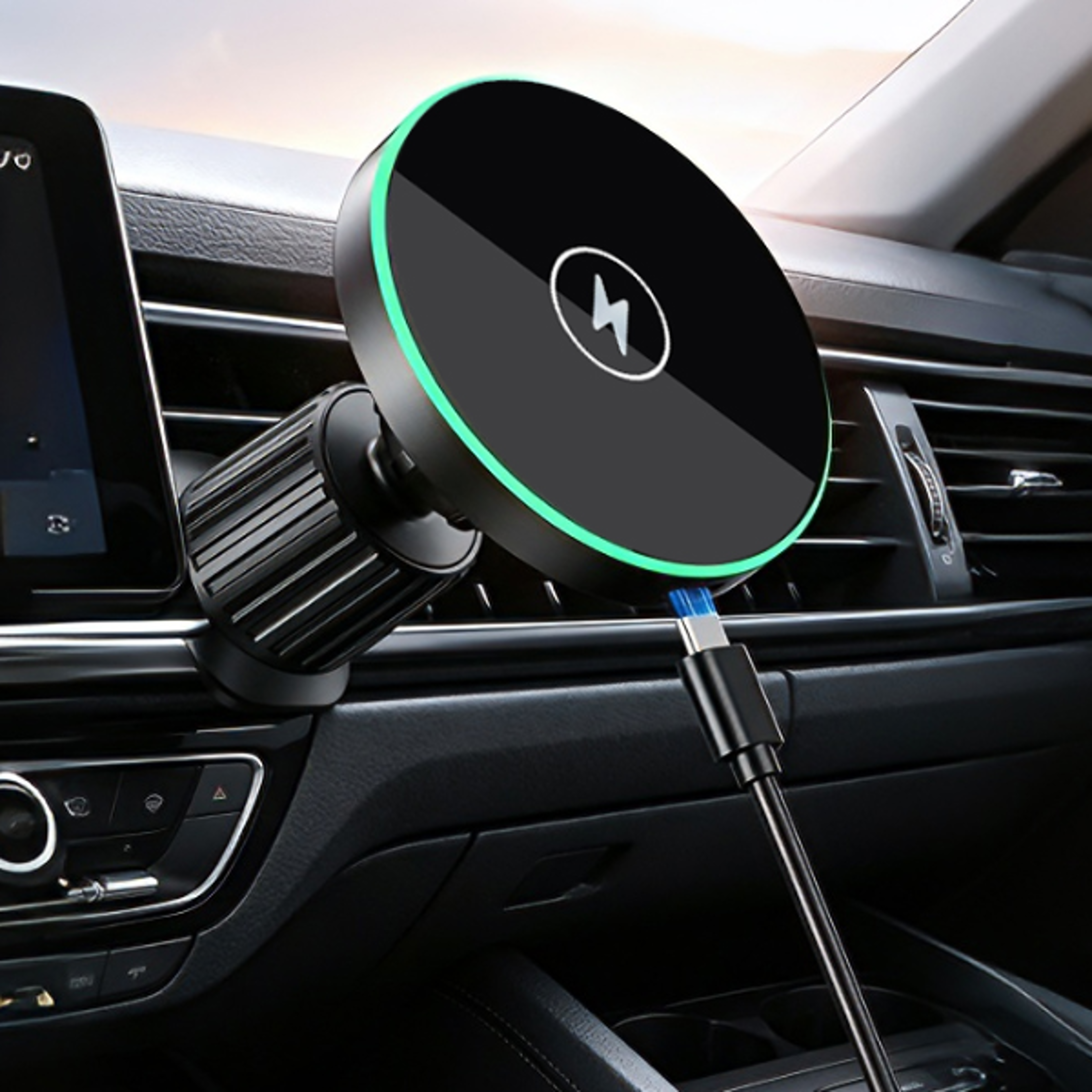 magnetic car charger wireless phone mount with led light for magsafe iphone