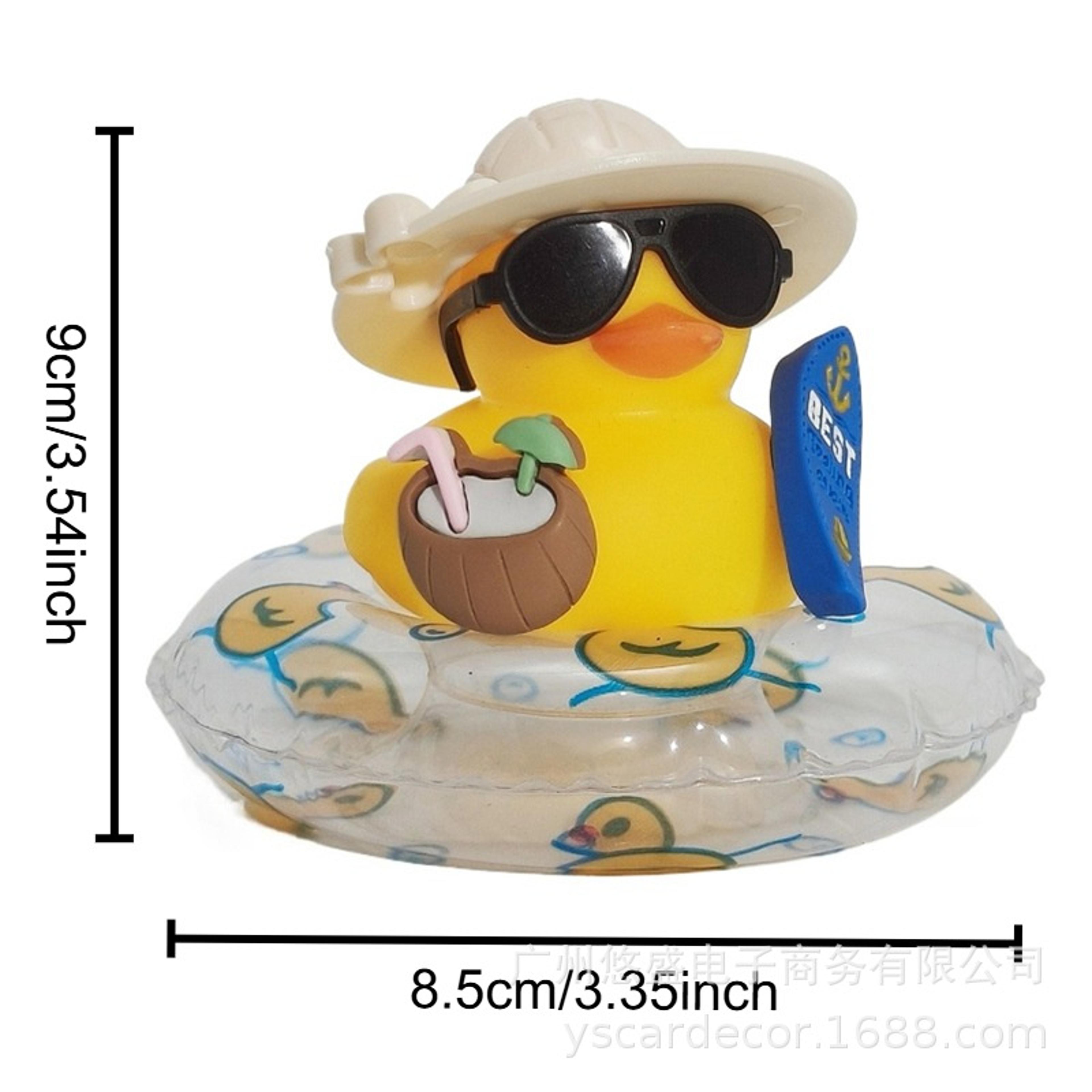 Rubber Duck Car Decor Cute Dashboard Ornament With Sunglasses And Swim Ring 4
