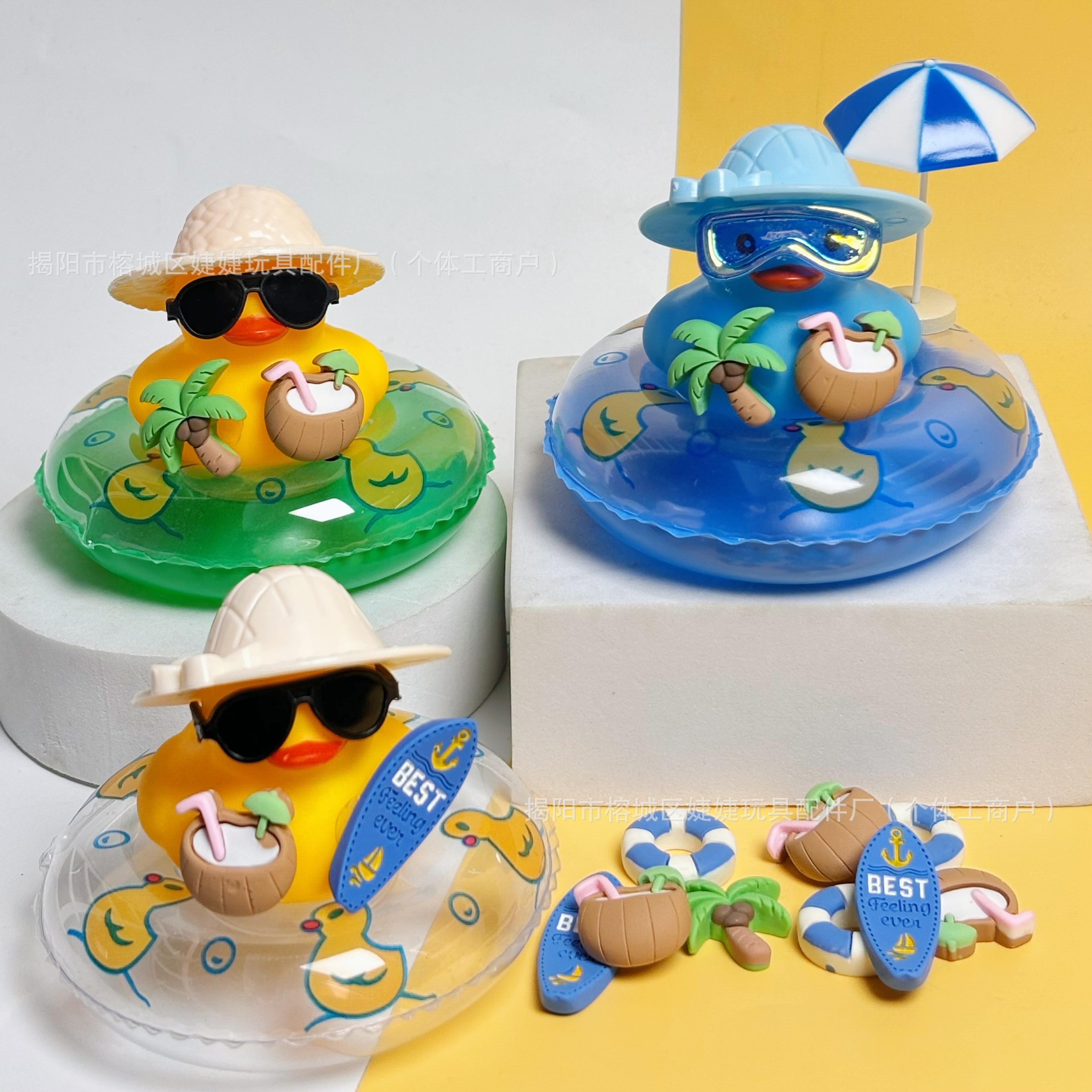Rubber Duck Car Decor Cute Dashboard Ornament With Sunglasses And Swim Ring 2