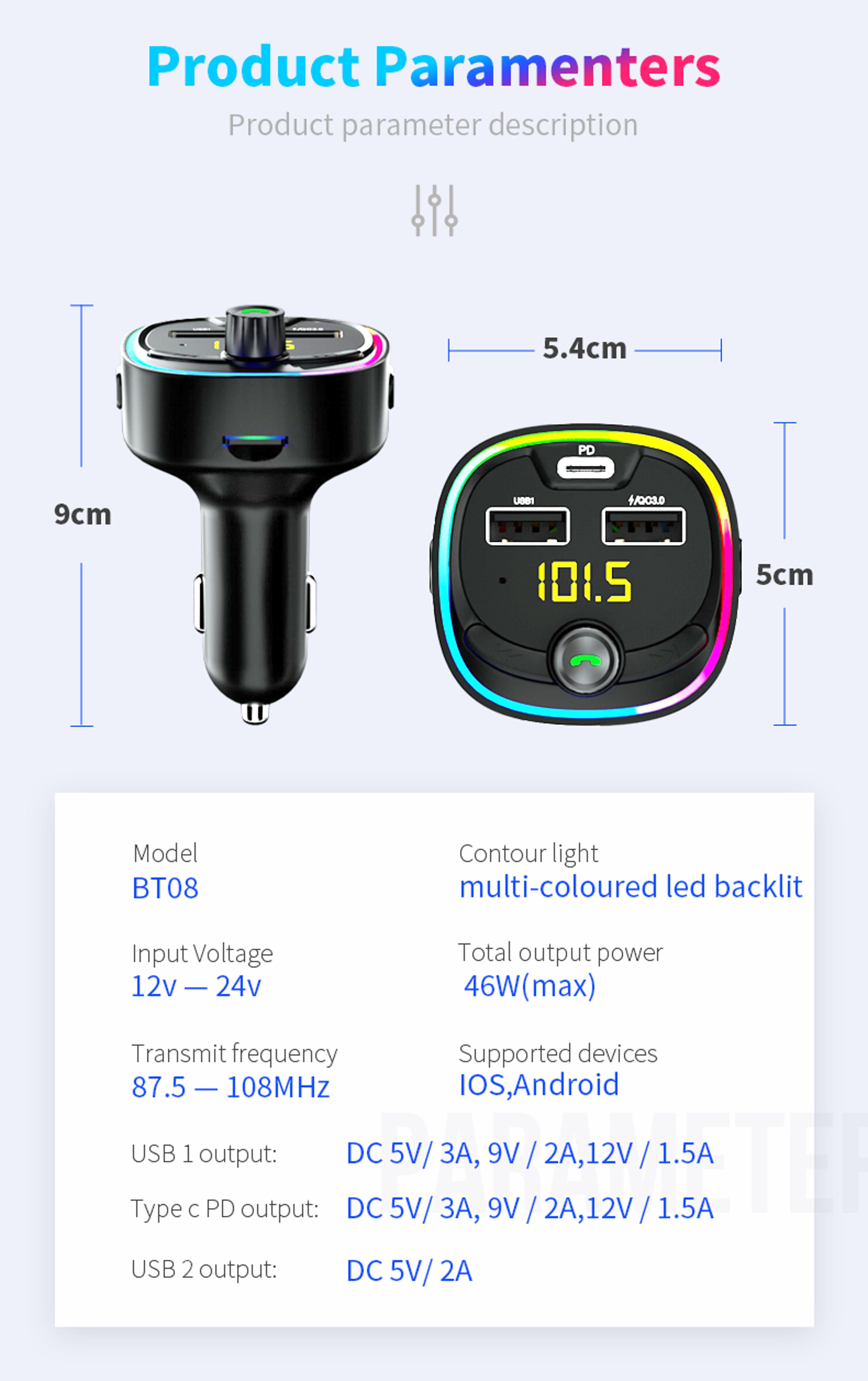 Wireless Car FM Transmitter With USB C Fast Charger And Hands Free Calling 5