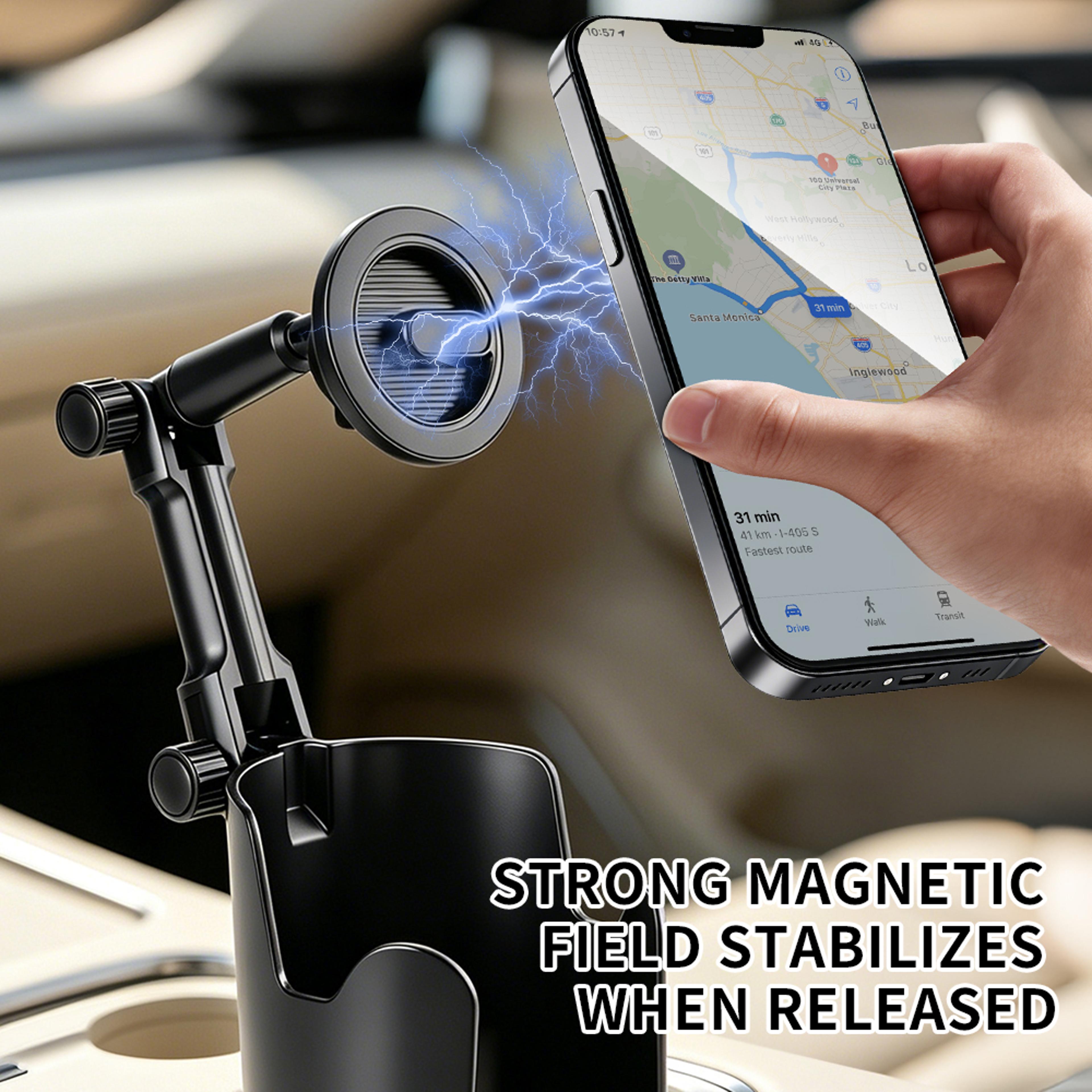 Car Phone Mount With Magnetic Cup Holder Base And Adjustable Magnetic Phone Holder 1