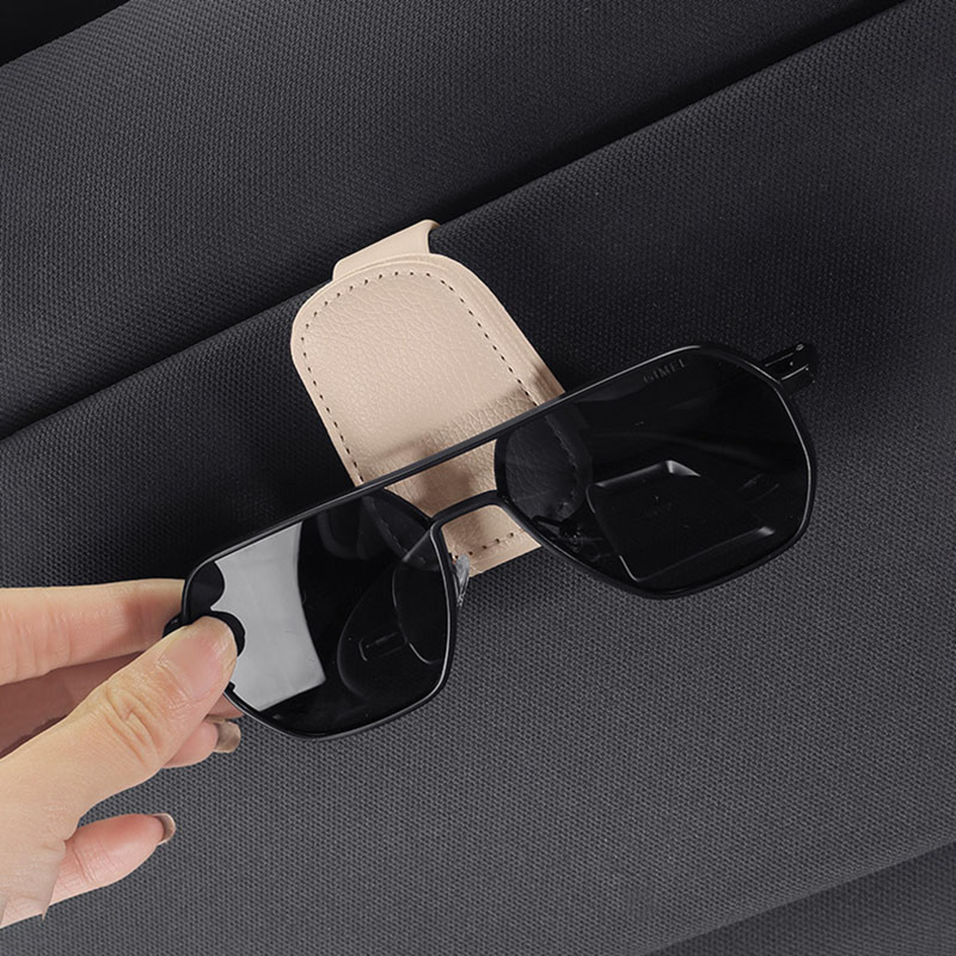 Magnetic Car Glasses Holder Faux Leather Car Visor Organizer Clip For Eyewear Cards  Tickets 1