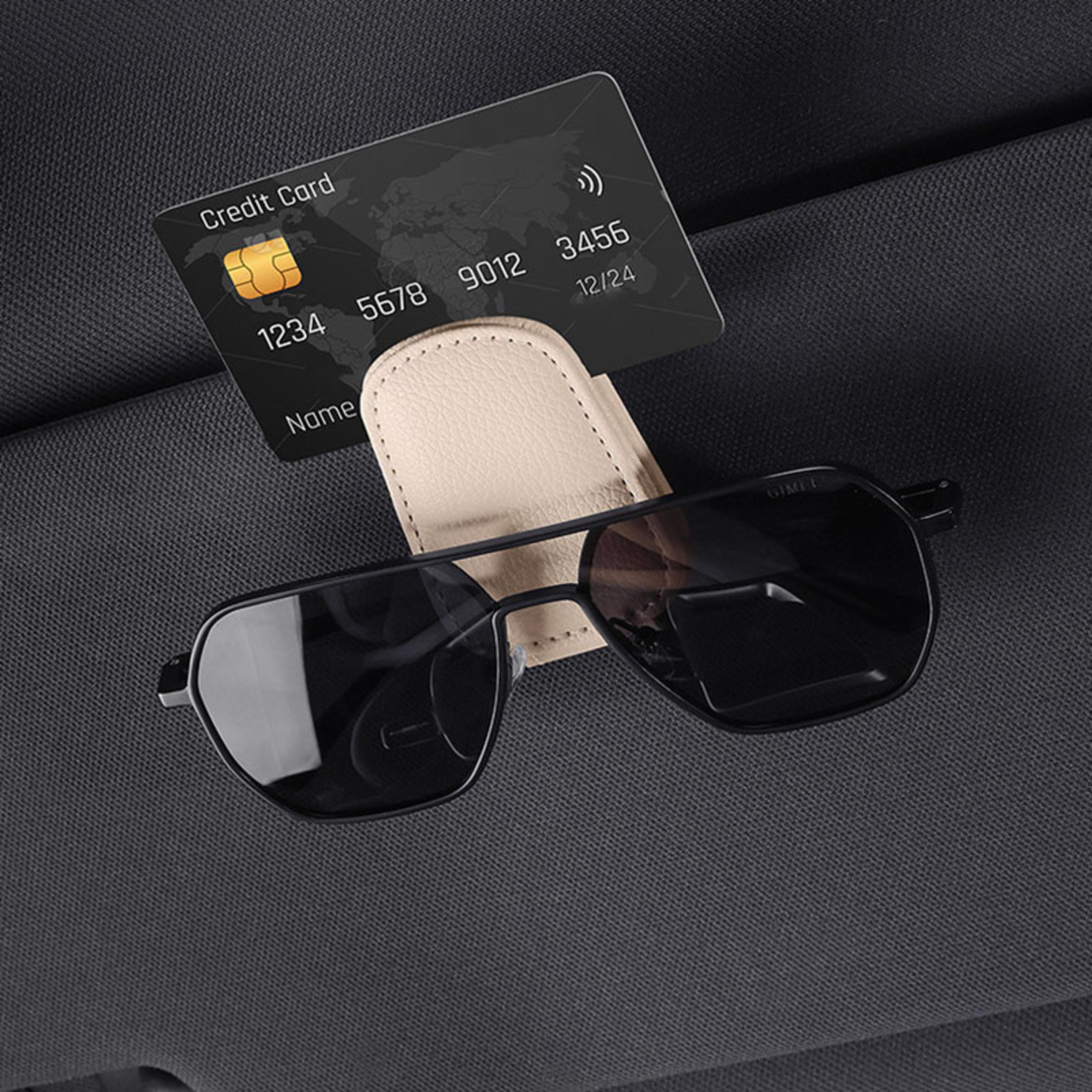 Magnetic Car Glasses Holder Faux Leather Car Visor Organizer Clip For Eyewear Cards  Tickets 2