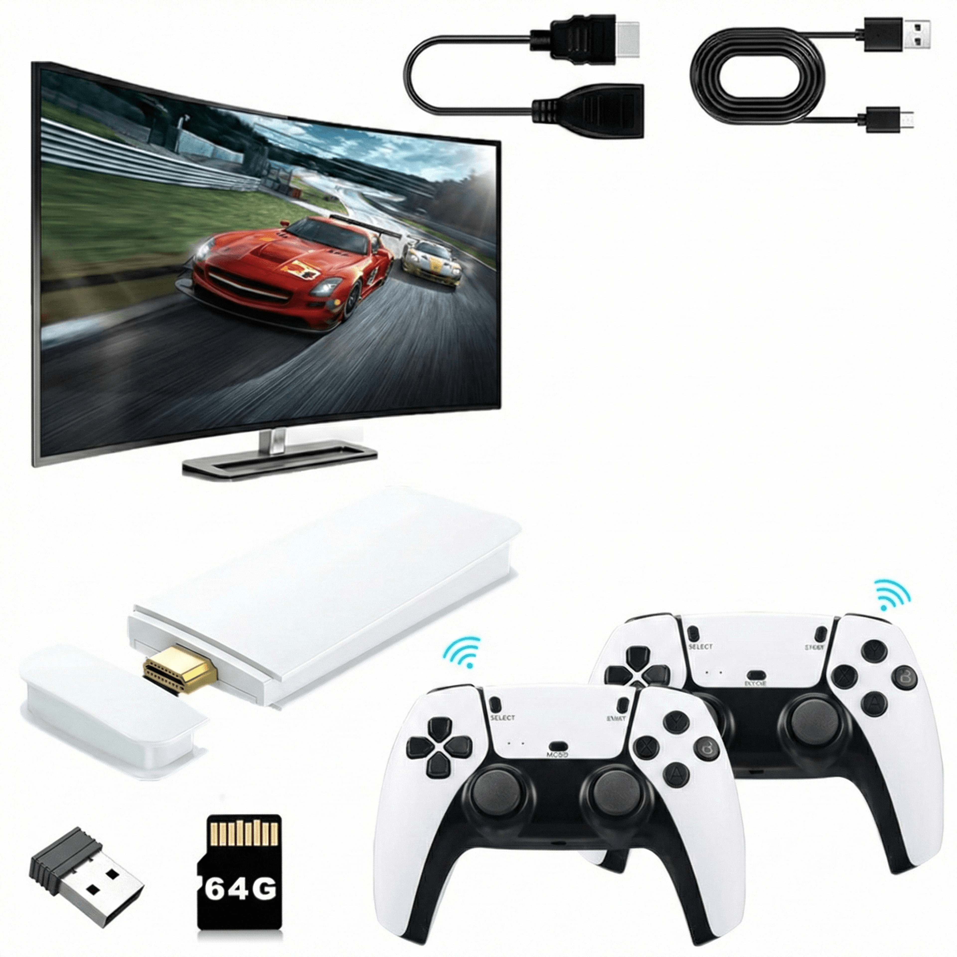3d double wireless retro handheld console, game stick mini, hd video game stick controller