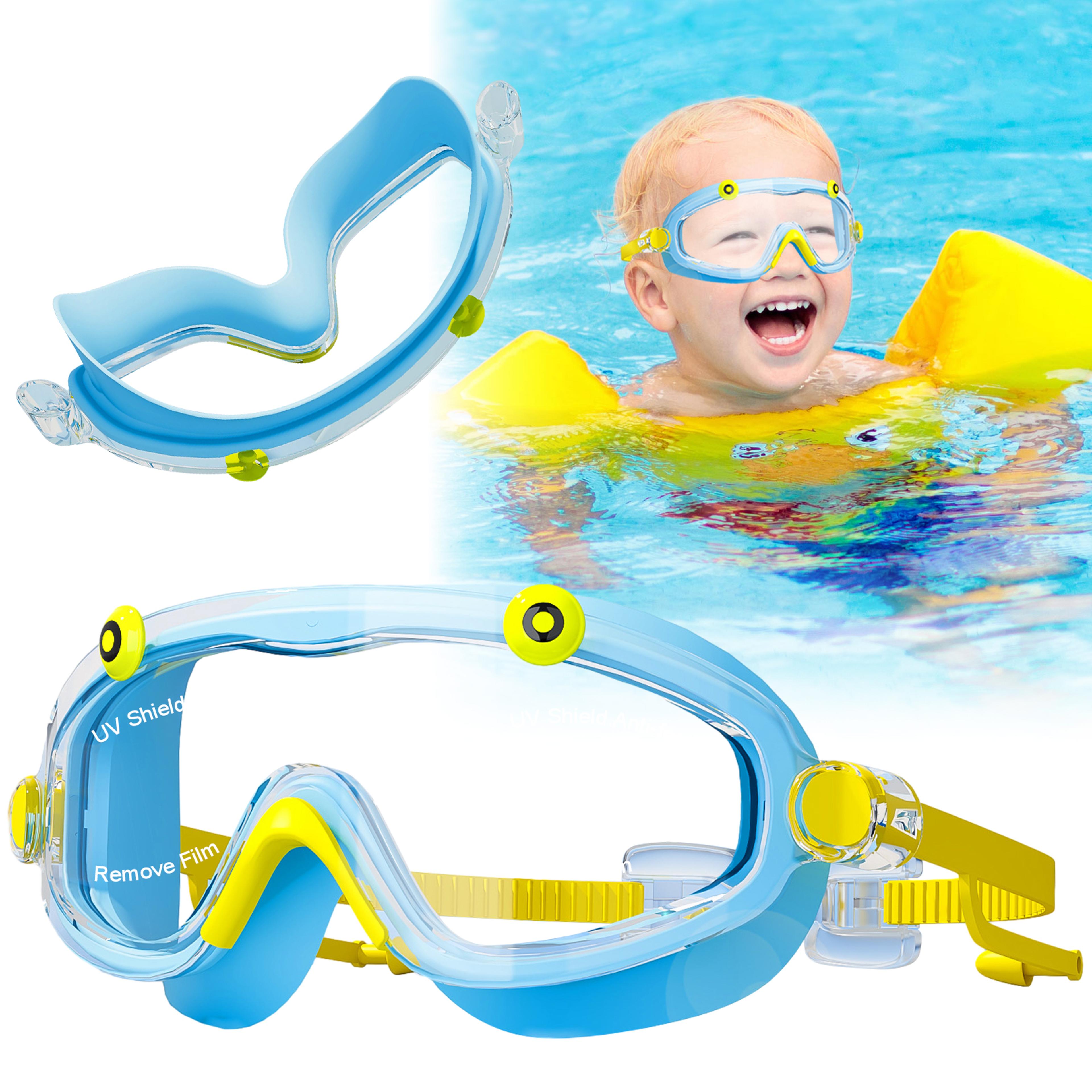 kids anti fog swim goggles with earplugs wide view no leak silicone mask