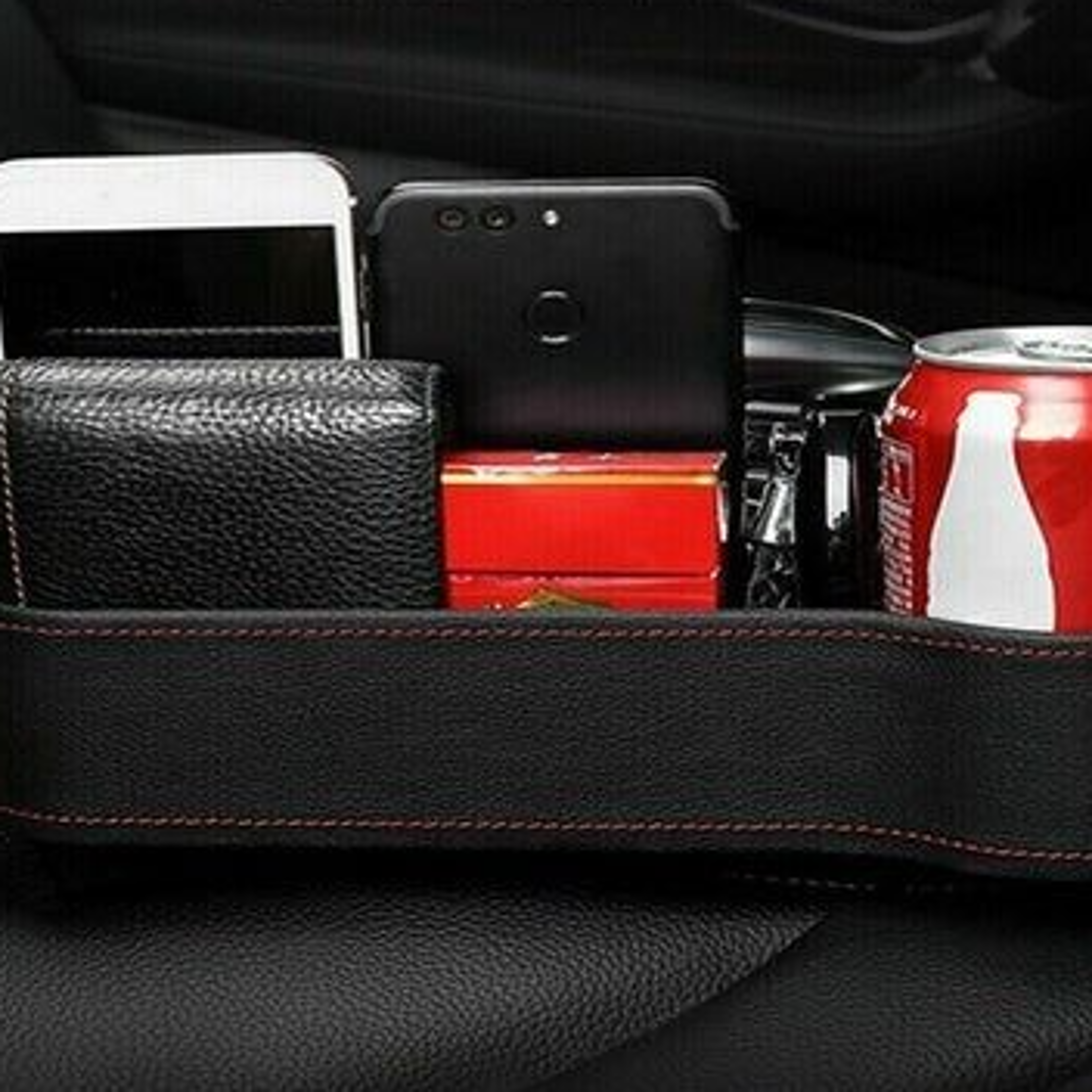 auto car seat gap catcher organizer with storage box pocket, cup holder side, waterproof pu leather, slim, durable car