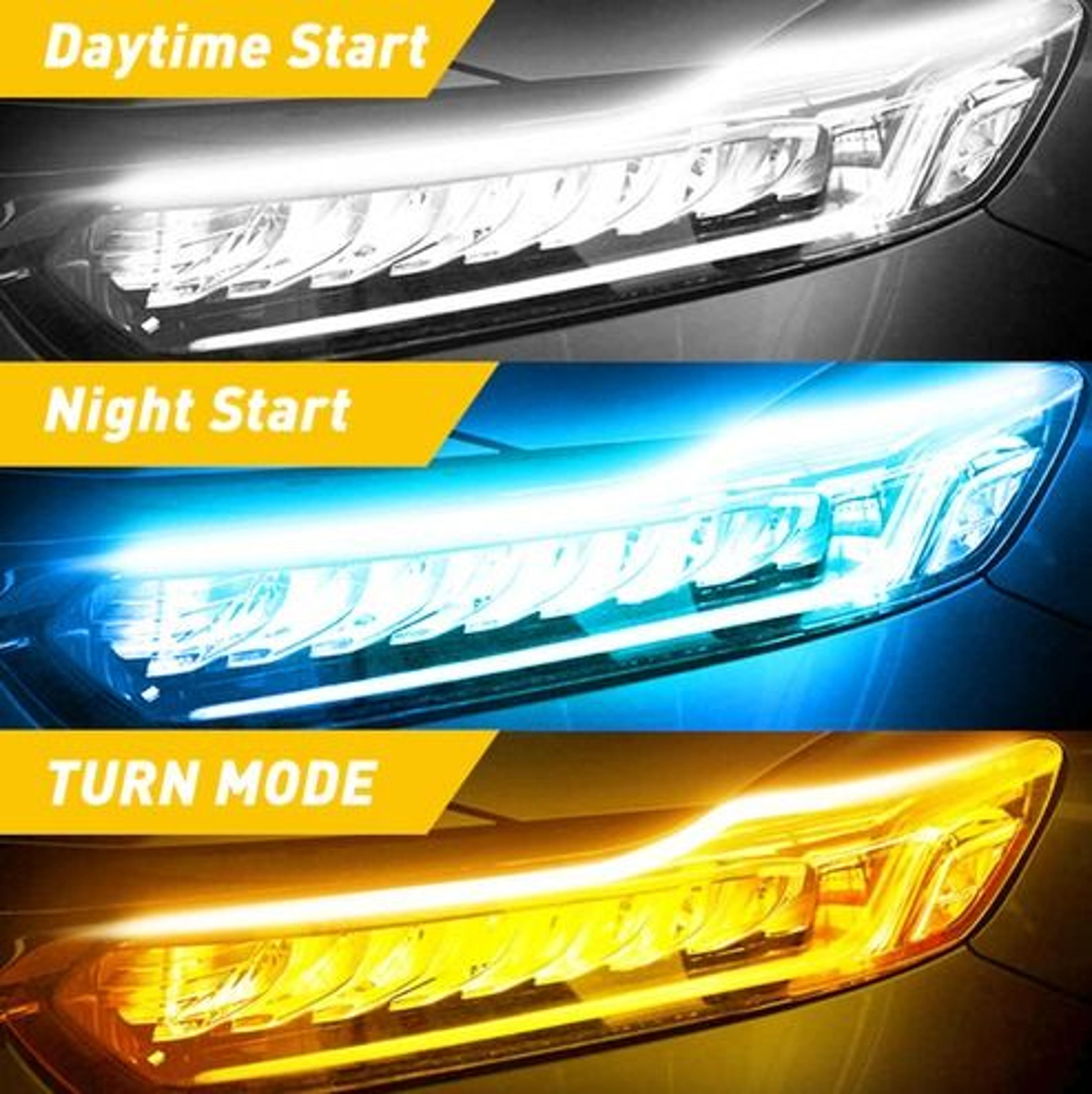 slim amber led drl turn signal strip for headlight, flexible sequential light, waterproof, high-brightness, easy install