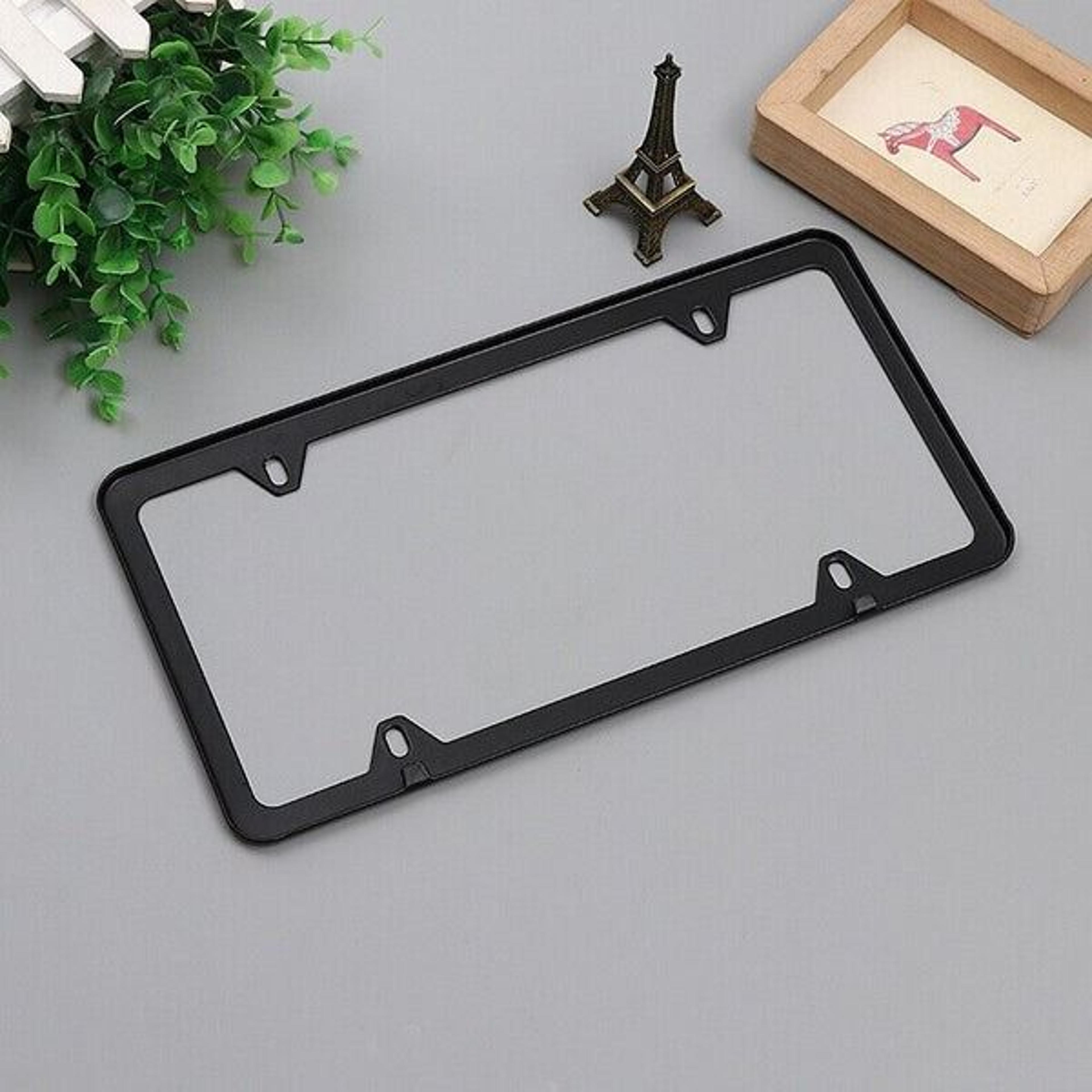 metal license plate frame, high quality stainless steel tag cover, black, 2 pack with hardware – fits cars, trucks