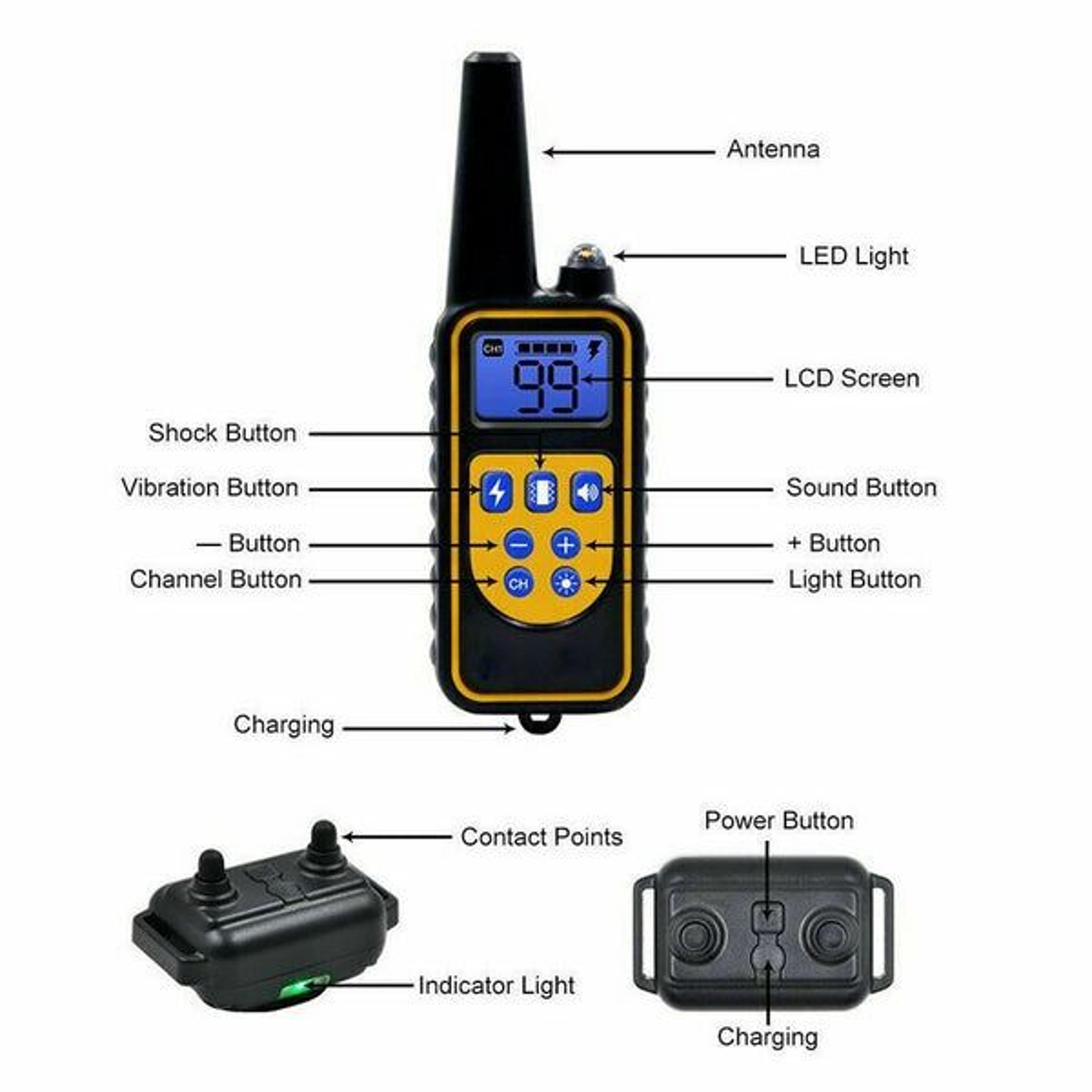 Waterproof Dog Training Collar Rechargeable Remote Shock Trainer Yards Adjustable For MediumLarge D 2